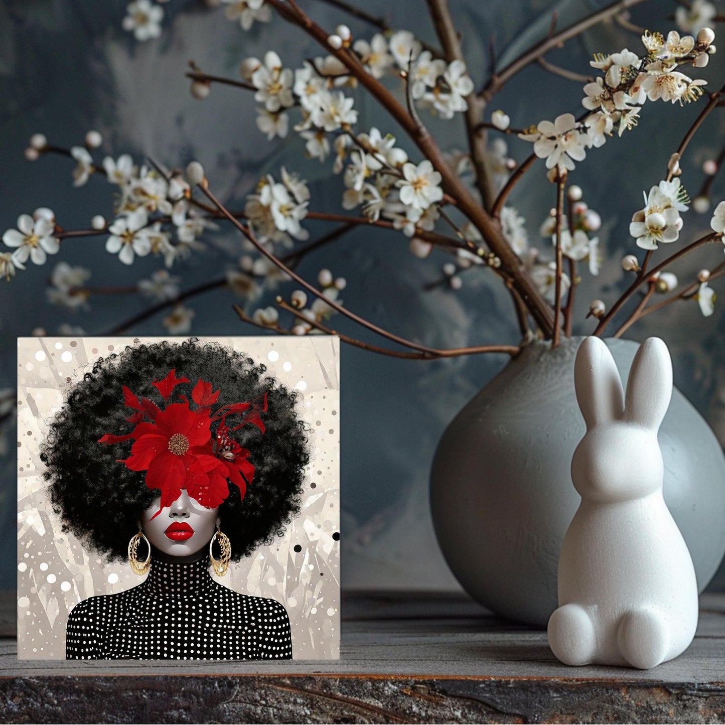 Black Woman Art Ceramic Tile, Trendy Wall Art Black Girl Art, Black Woman Wall Art, African American Woman Art, Flower Art