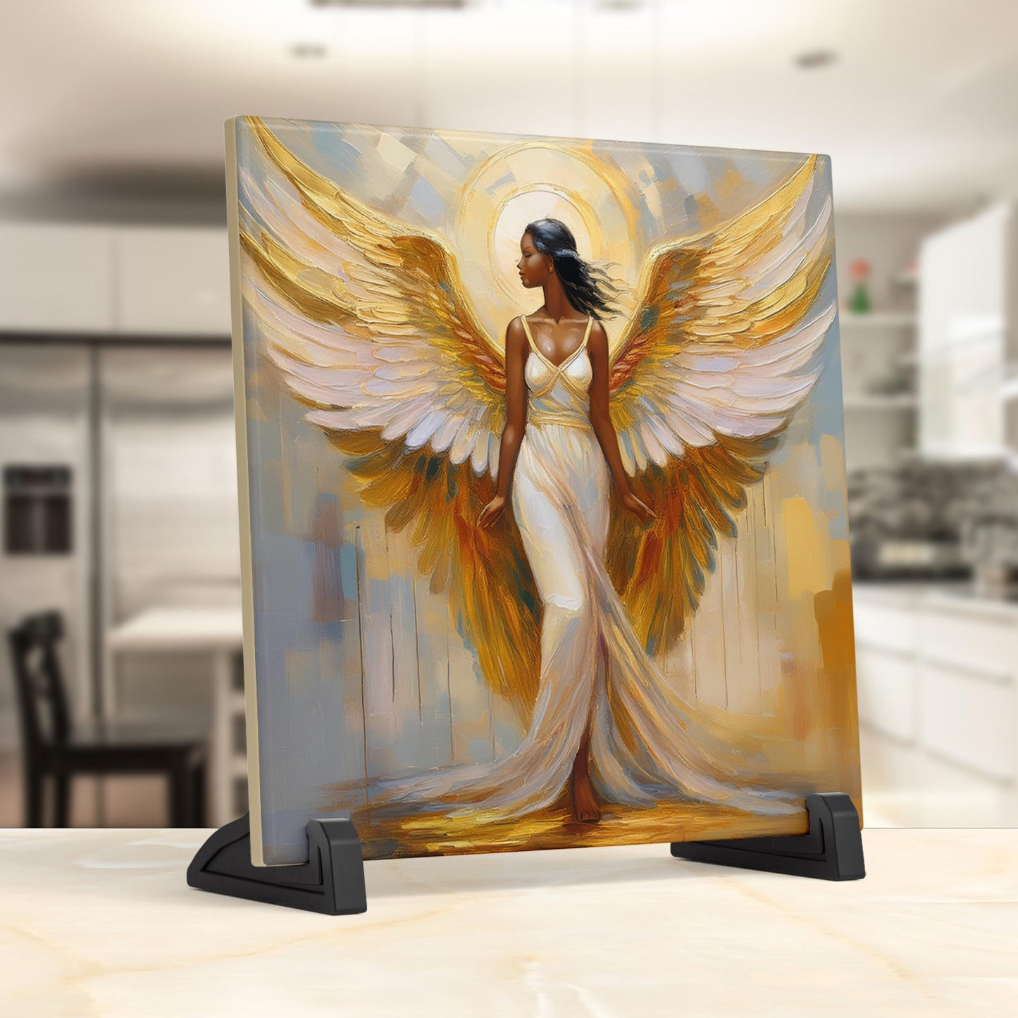 Guardian Angel Ceramic Art Tile |Angel Wall Hanging | Religious Print | Christian Artwork | Angel of Peace and Hope | Easter Art