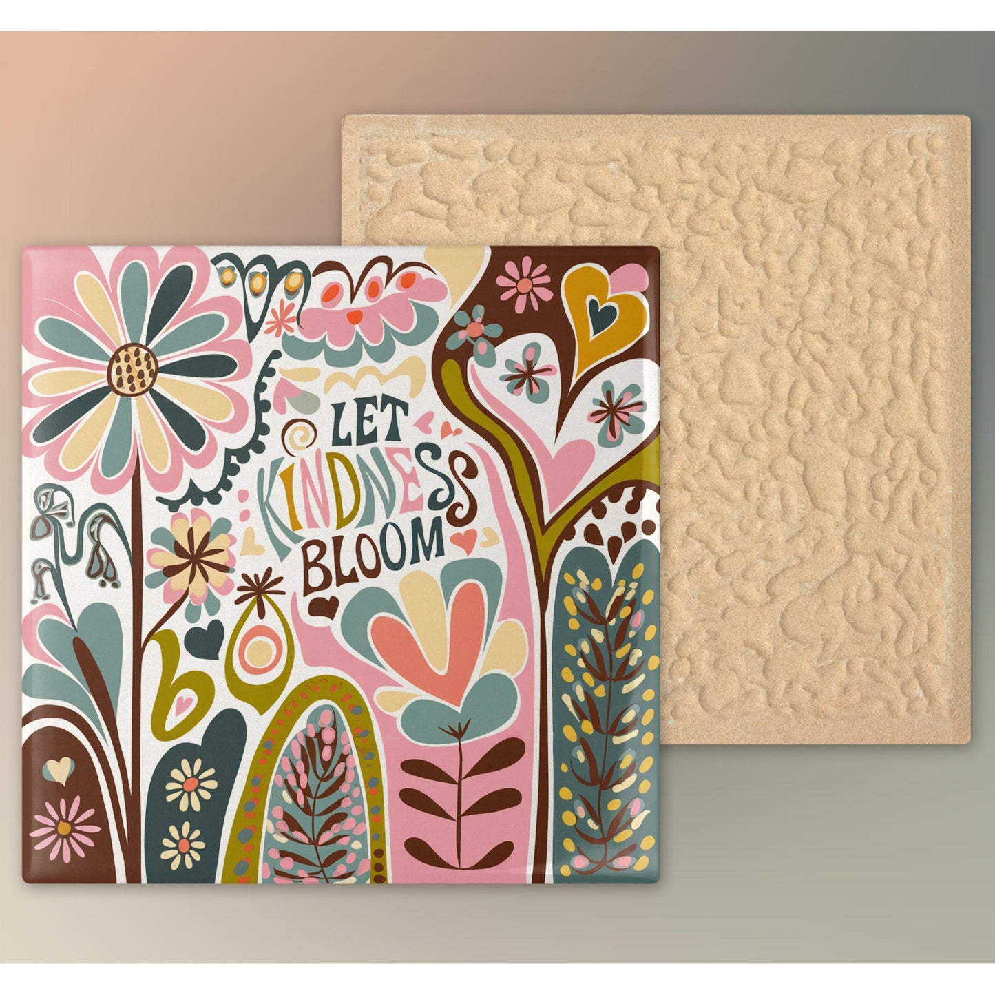 Let Kindness Bloom Ceramic Tile, Flower Art Tile, Floral Boho Wall Decor, Uplifting Gift for Mental Health, Be Kind Quote Artwork