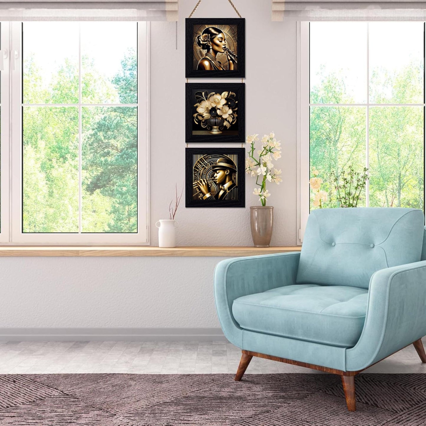 Art Deco Black and Gold Flowers in Vase Ceramic Tile Art - Stunning Art Nouveau Decorative Wall Hanging - Elegant Home Decor