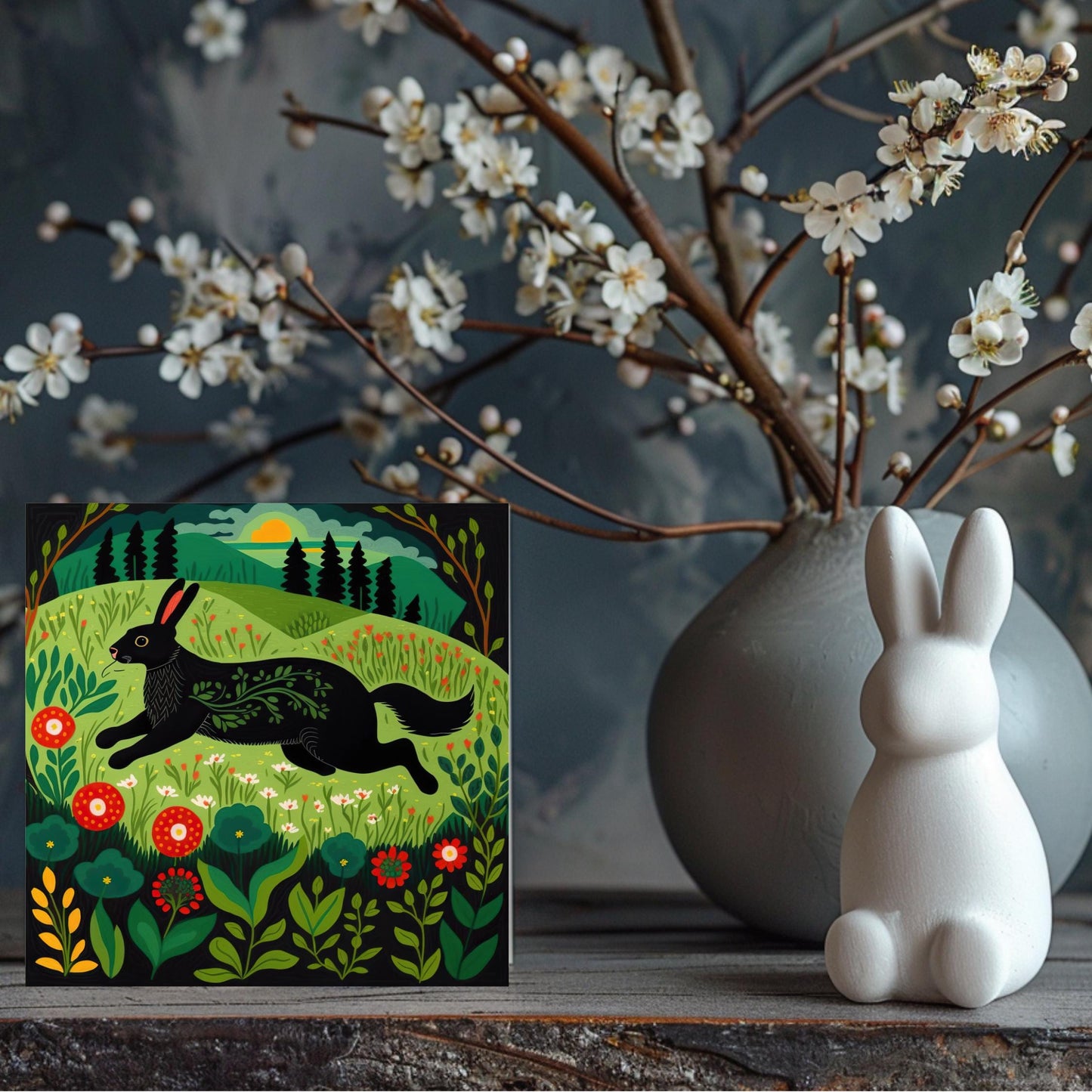 Rabbit Folk Art Ceramic Tile | Rabbit Art | Ceramic Wall Tile | Spring Decor | Bunny Art | Spring Home Decor