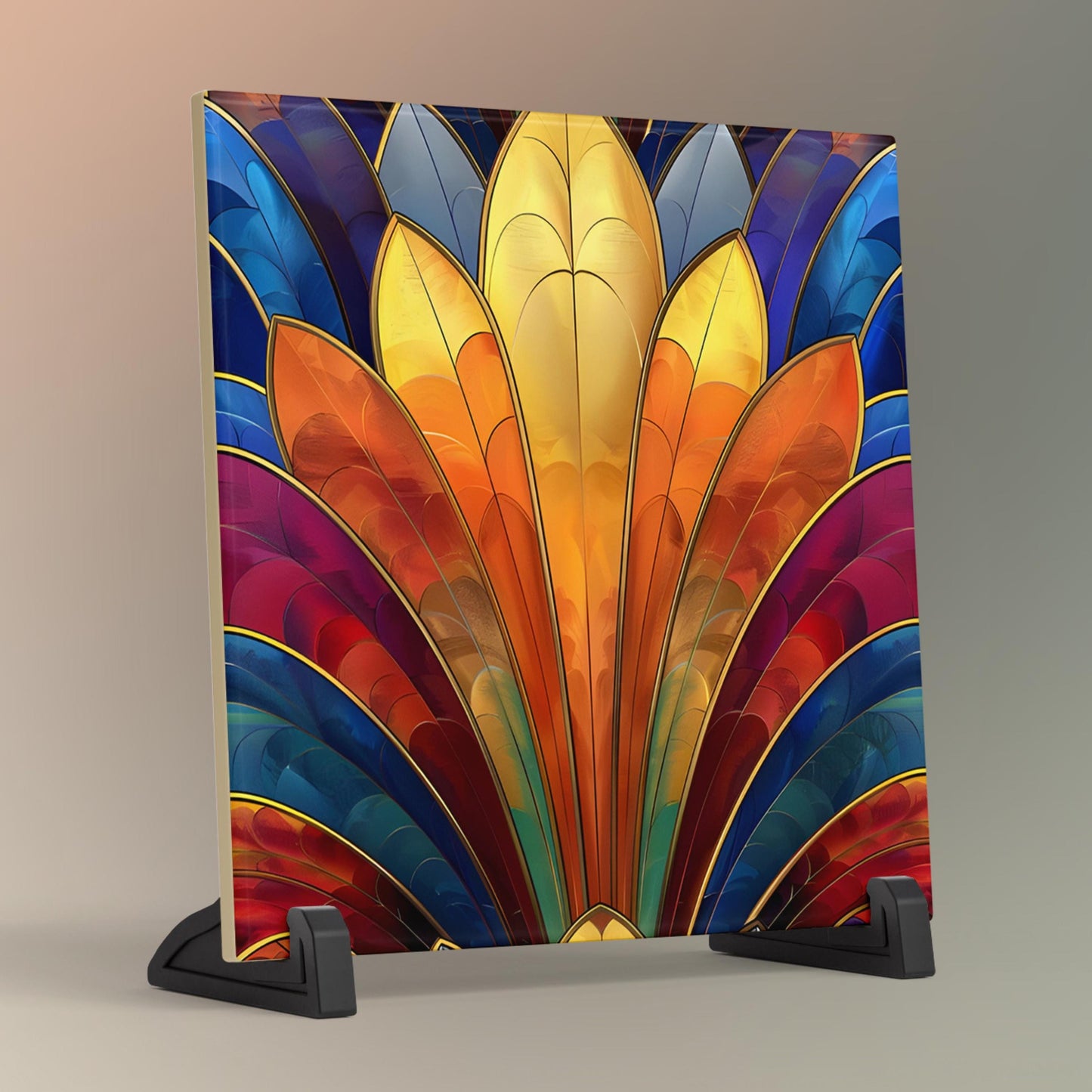 Art Nouveau Rainbow Ceramic Art Tile, Decorative Tile, Art Deco Style Home Decor, Vibrant Decorative Tile