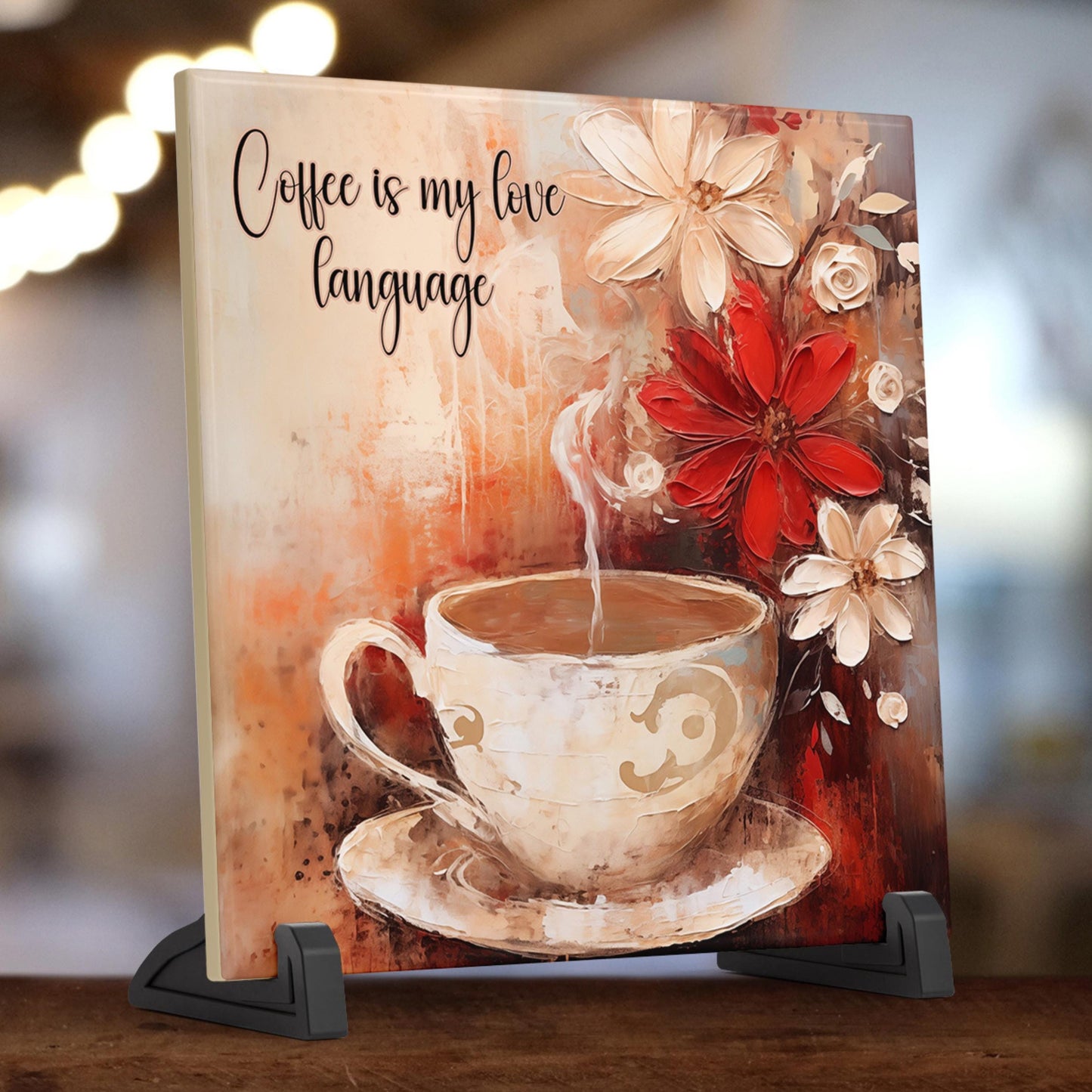 Coffee is My Love Language Ceramic Tile - Beautiful Handcrafted Art for Kitchen Spaces - Ideal Gift for Coffee Enthusiasts - Coffee #1