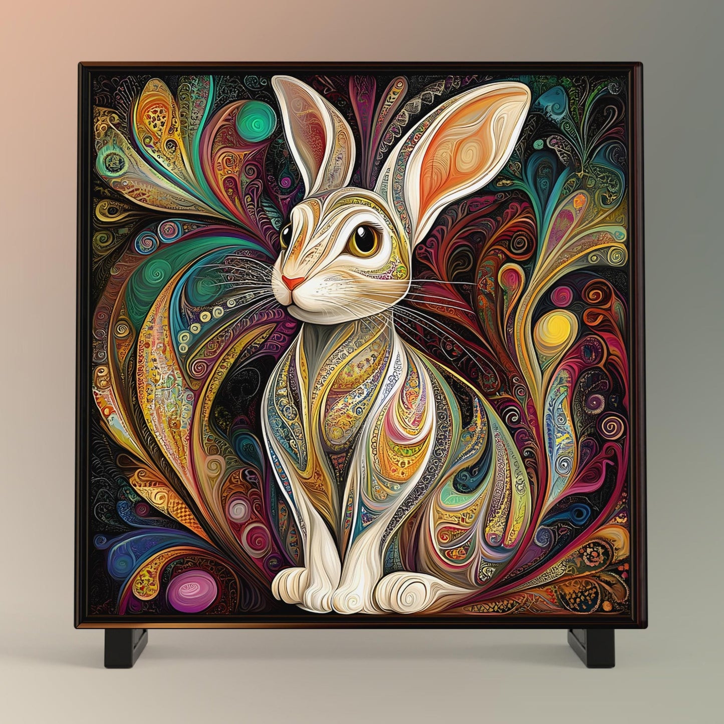Art Nouveau Rabbit Ceramic Tile, William Morris Inspired Decor, Classic Rabbit Art, Art Deco Woodland Rabbit, Nature Wall Decor