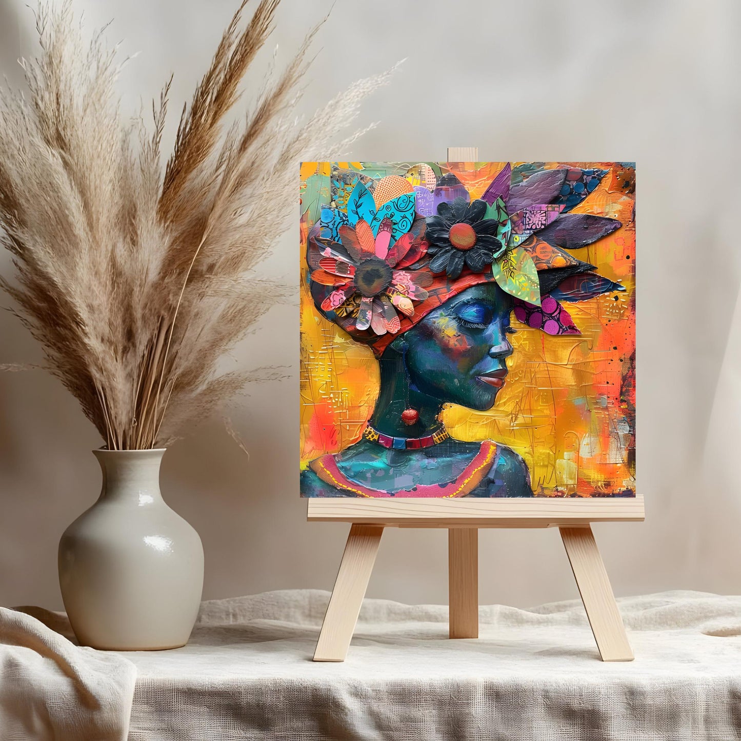 Black Woman Art Ceramic Tile, African Folk Art - Stunning Minimalist Black Artwork - Decorative Wall Hanging - Black Girl Trendy Art