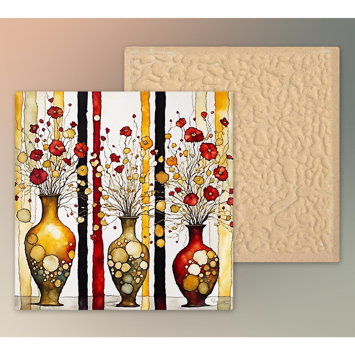 Ceramic Art Tile - Klimt Inspired Art - Vibrant Abstract Wall Decor, Home Decor Accent Piece - Ideal Gift for Housewarming or Art Lover