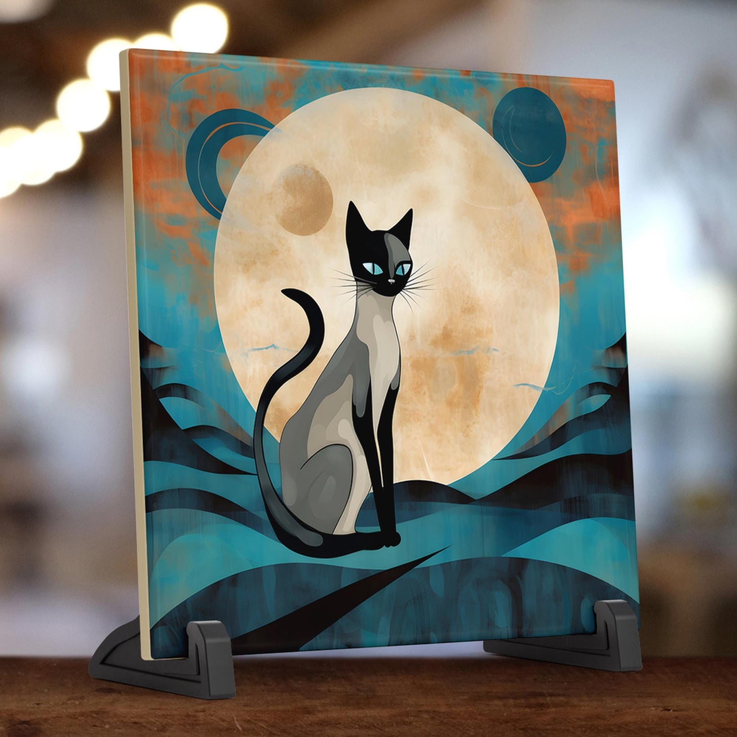 Siamese Cat Ceramic Art Tile, Minimalist Handmade Boho Ceramic Wall Decor for Unique Home Accent, Perfect Cat Lovers Gift, Cat Art