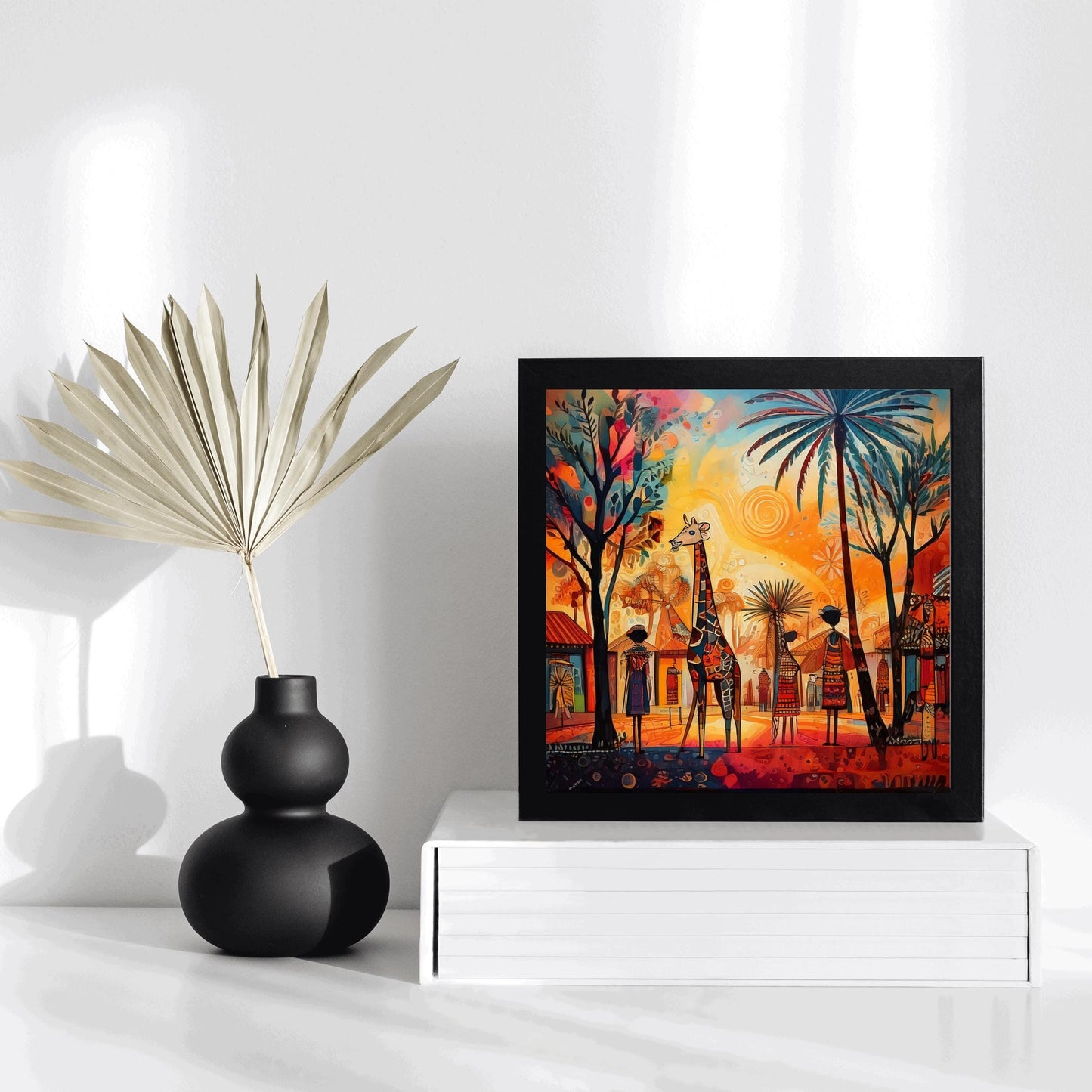 African Art Print Ceramic Tile - Stunning Minimalist African Print - Decorative Wall Hanging - Black Art - Home Decor
