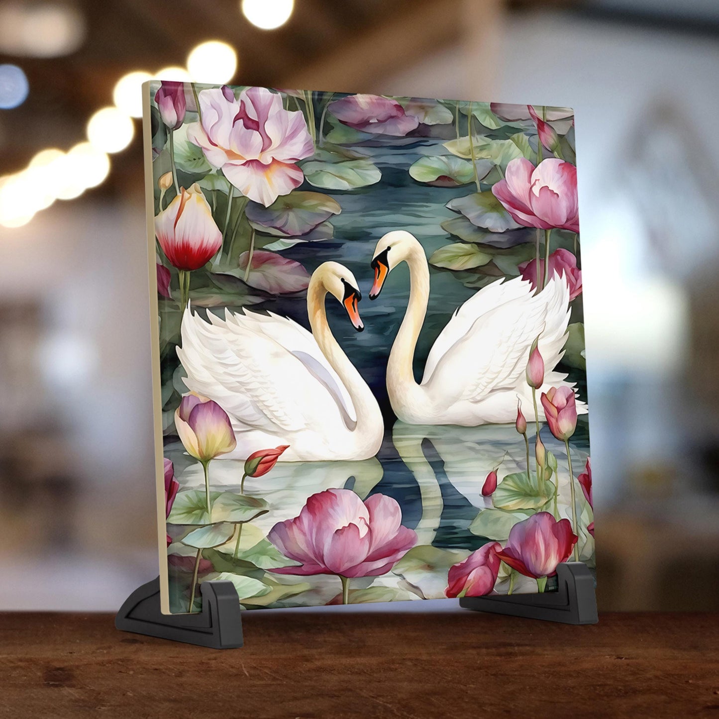 Art Nouveau White Swans Ceramic Tile, Decorative Art Tile, William Morris Inspired Art Deco Artwork, Unique Home Decor