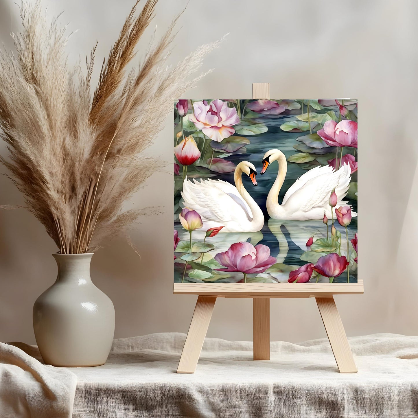Art Nouveau White Swans Ceramic Tile, Decorative Art Tile, William Morris Inspired Art Deco Artwork, Unique Home Decor