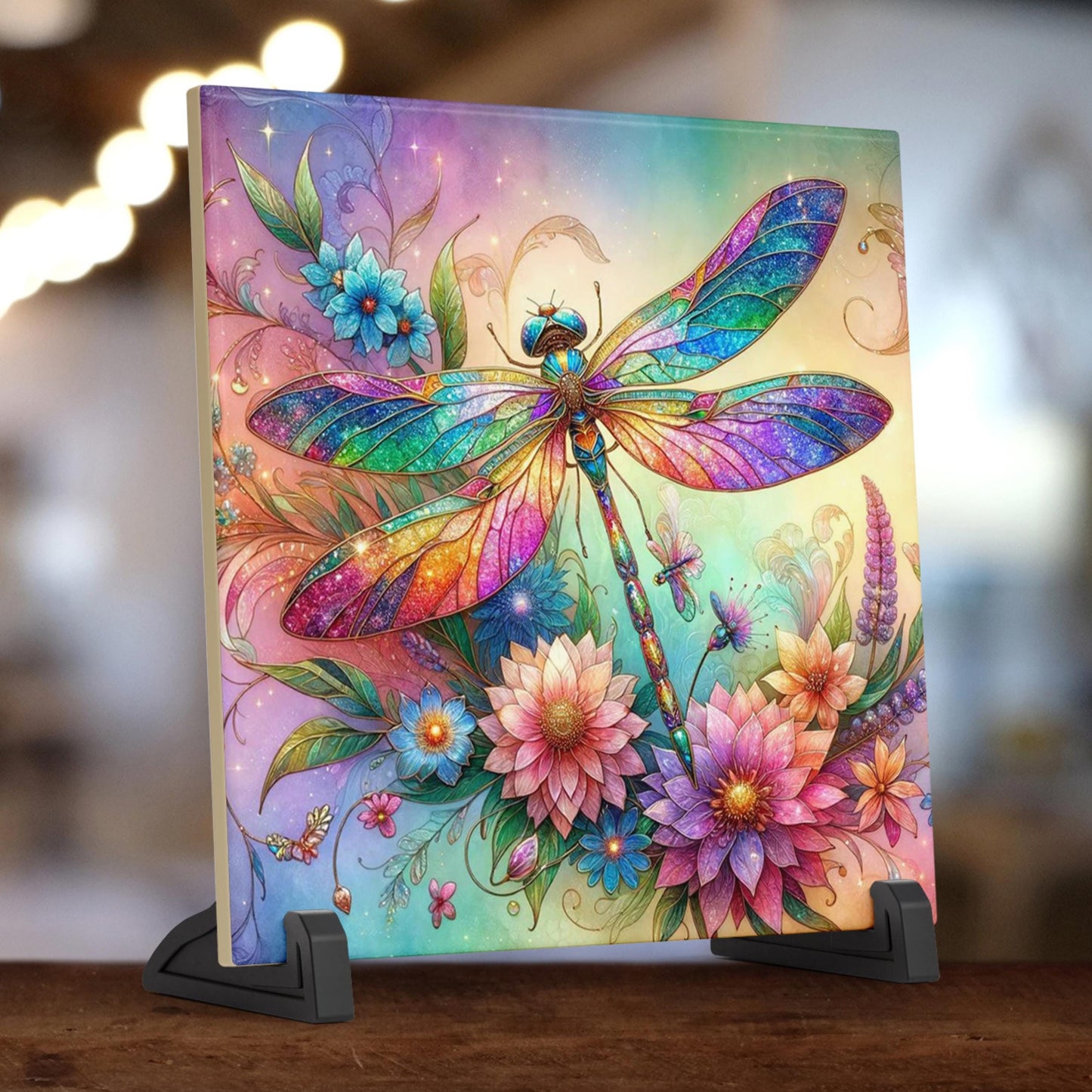 Art Nouveau Dragonfly Ceramic Tile - Stunning Art Deco Ceramic Tile for Decorative Wall Use, Unique Home Decor Gift for Nature Lovers.