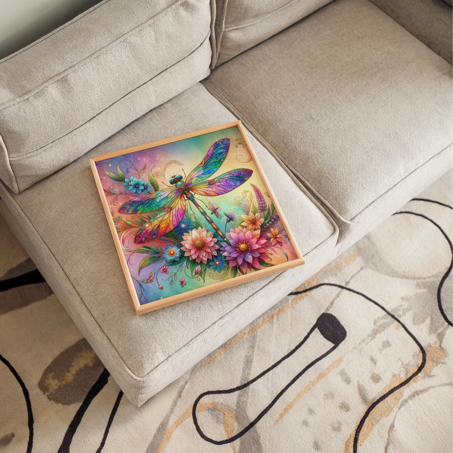 Art Nouveau Dragonfly Ceramic Tile - Stunning Art Deco Ceramic Tile for Decorative Wall Use, Unique Home Decor Gift for Nature Lovers.