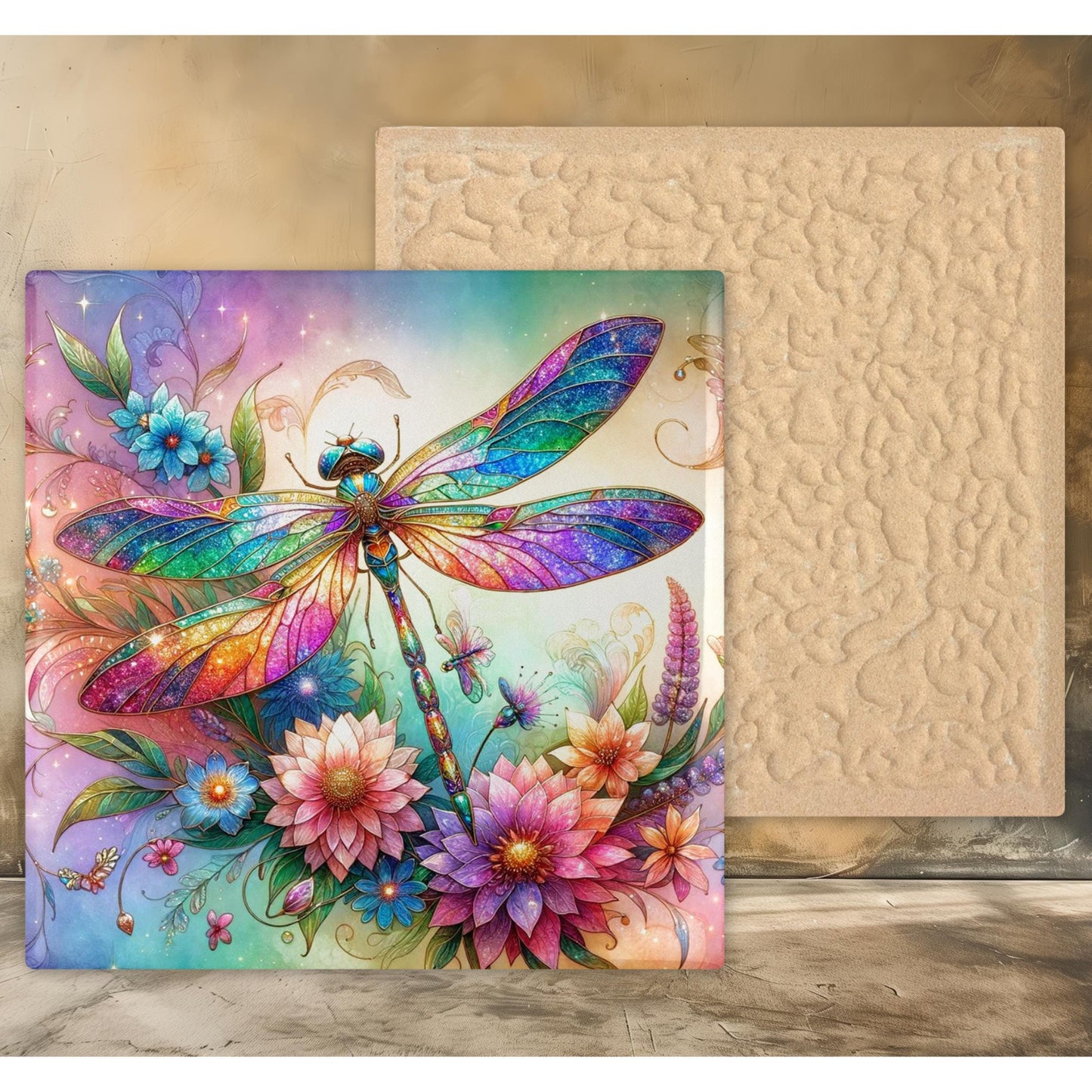 Art Nouveau Dragonfly Ceramic Tile - Stunning Art Deco Ceramic Tile for Decorative Wall Use, Unique Home Decor Gift for Nature Lovers.