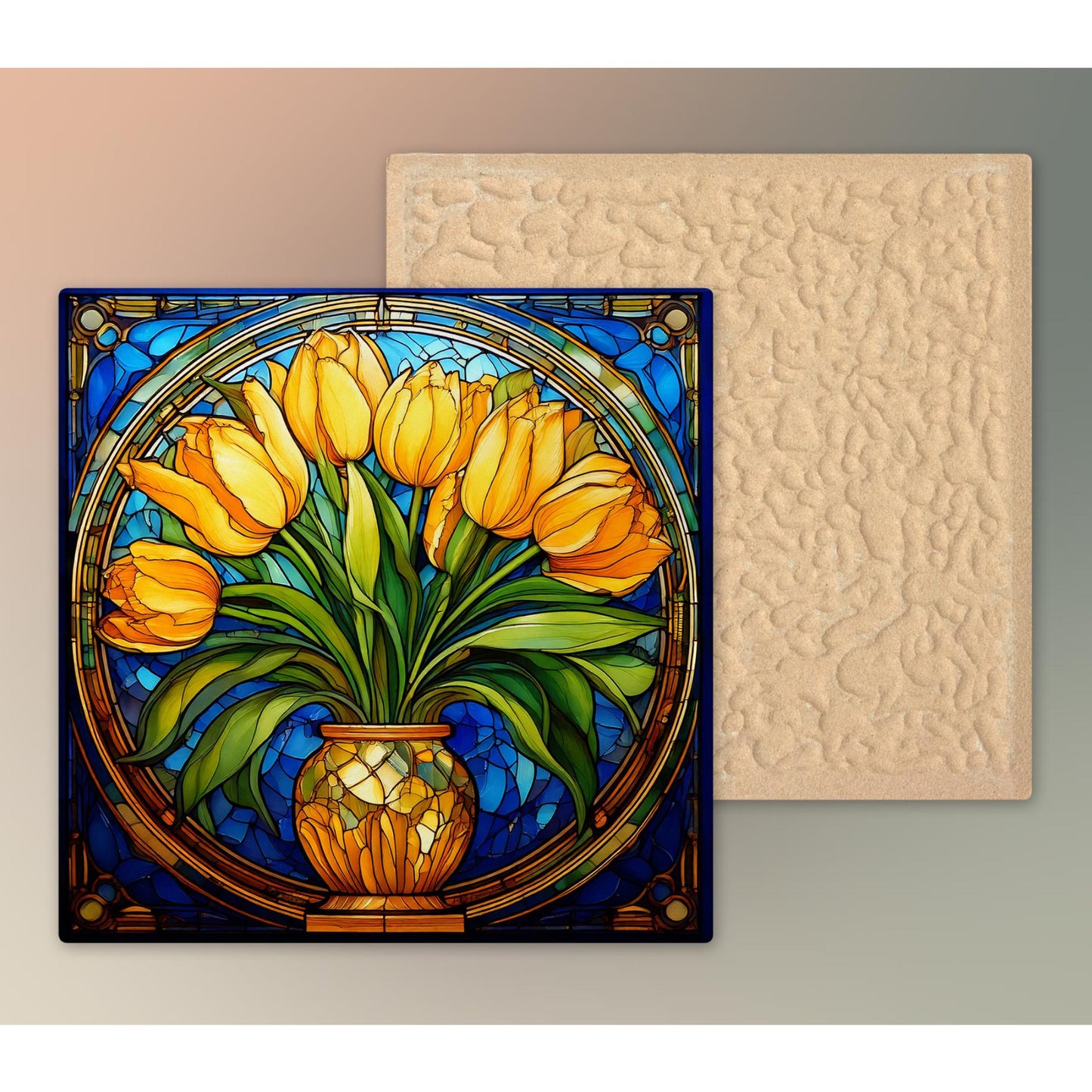 Art Nouveau Flowers Ceramic Art Tile, Handcrafted Decorative Tile for Elegant Home Decor, Unique Gift for Art Lovers, Art Deco Yellow Tulips