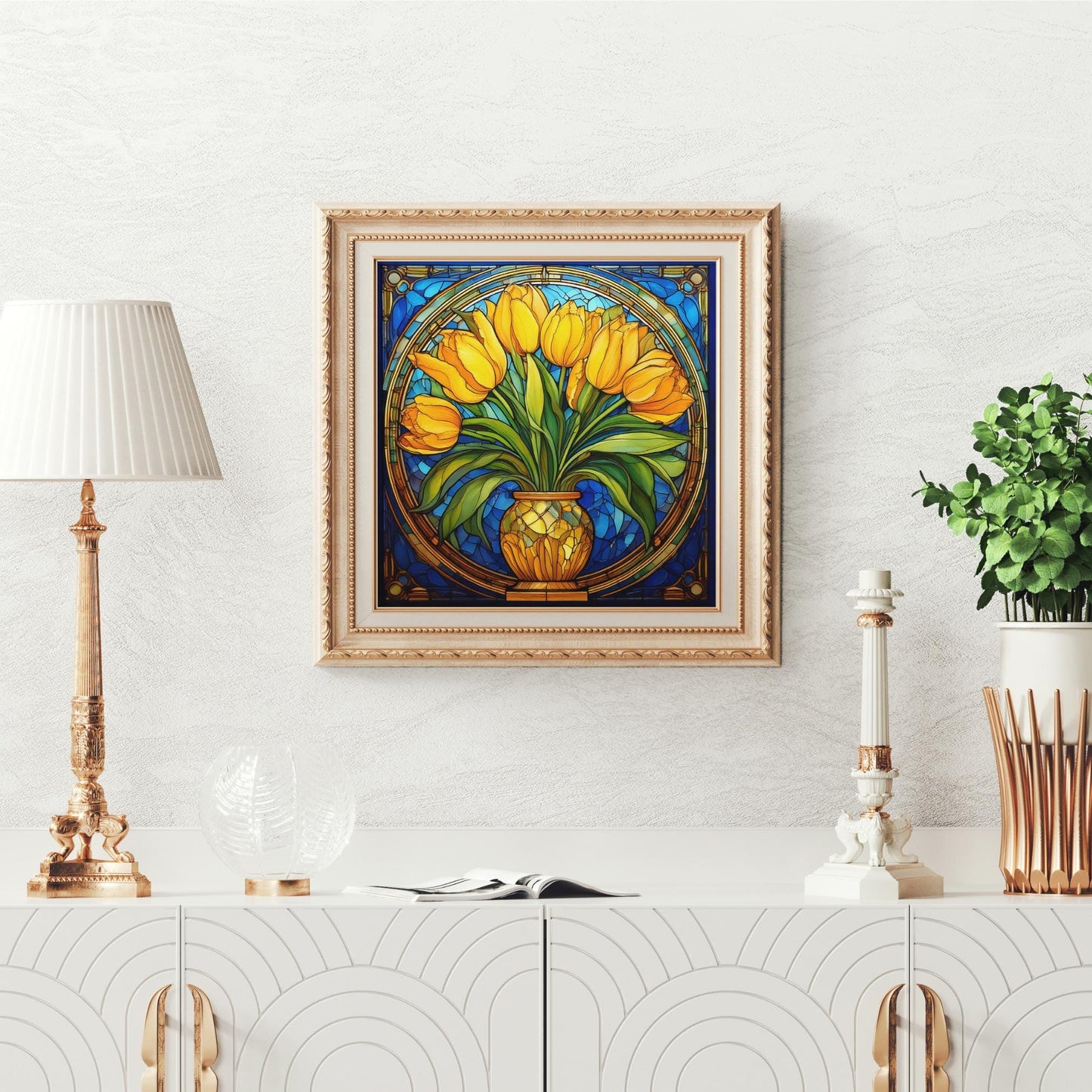 Art Nouveau Flowers Ceramic Art Tile, Handcrafted Decorative Tile for Elegant Home Decor, Unique Gift for Art Lovers, Art Deco Yellow Tulips