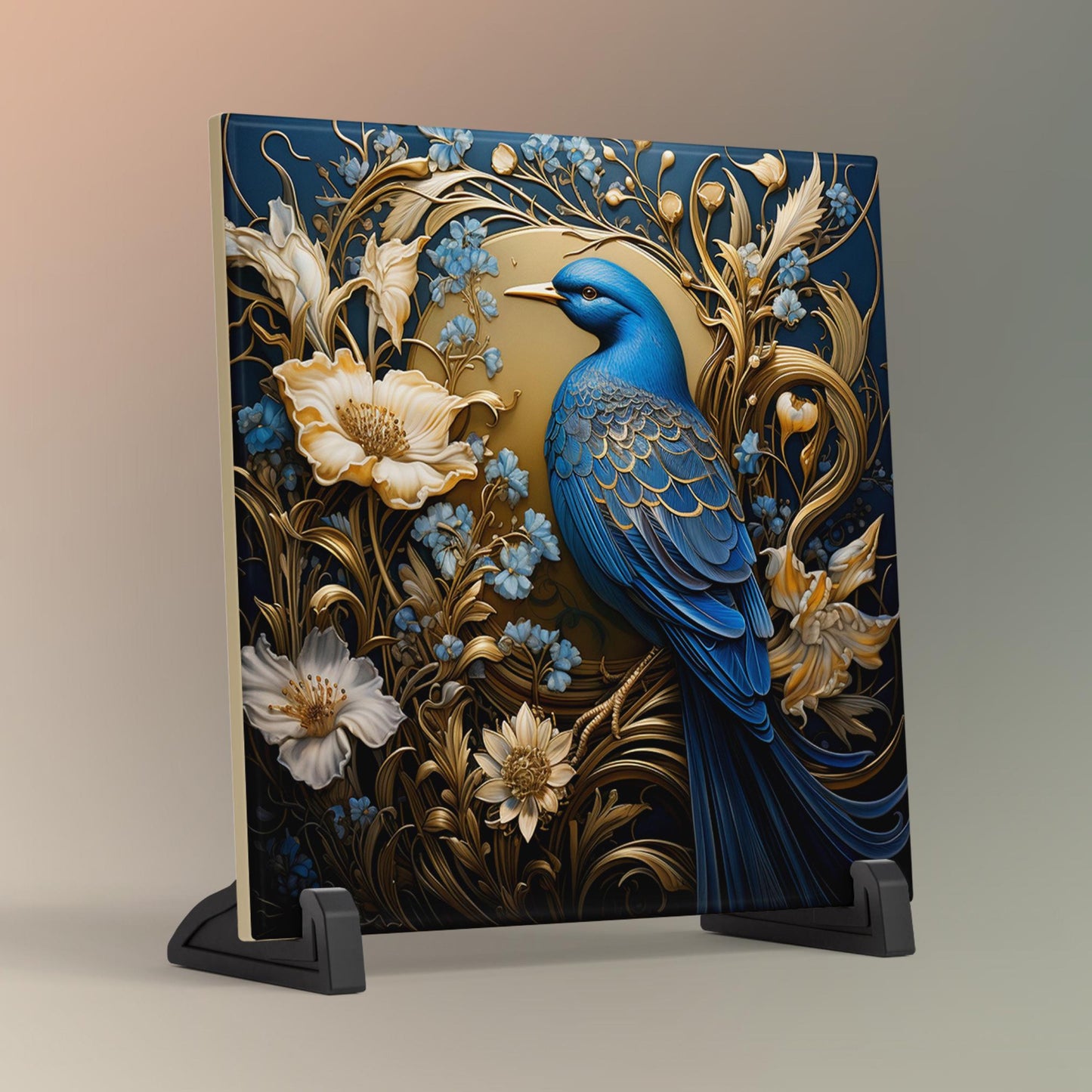 William Morris Inspired Blue Jay Ceramic Art Tile | Art Nouveau Wall Decor | Classic Style | Perfect Gift for Bird Lover