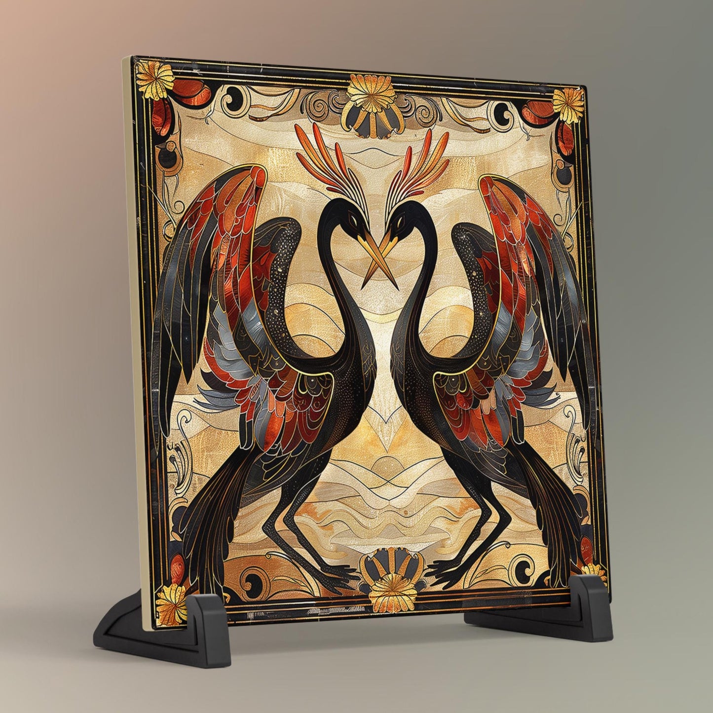 Art Nouveau Birds Ceramic Tile, Vibrant Art Deco Style Decor, Home Decor, Ideal for Wall Art or Gift for Bird Lovers