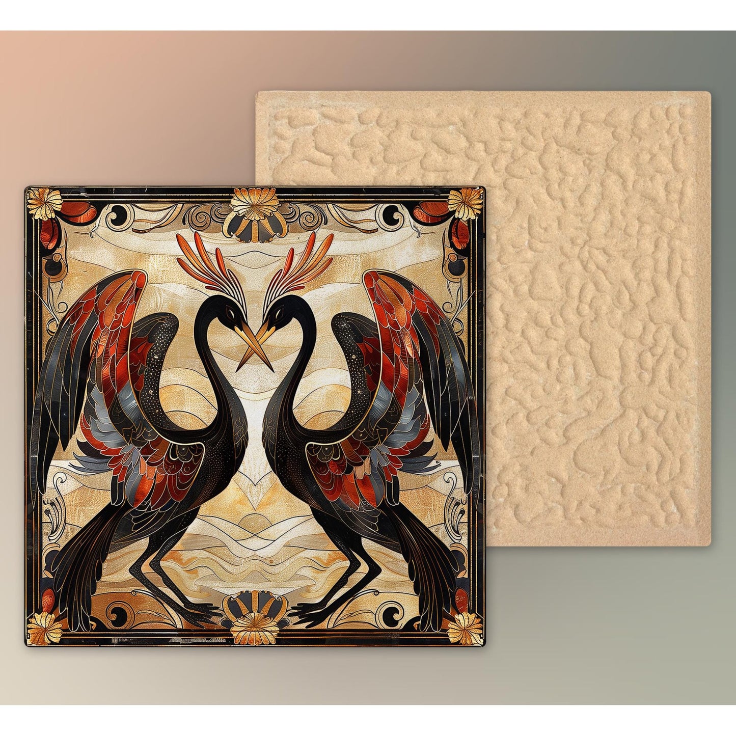 Art Nouveau Birds Ceramic Tile, Vibrant Art Deco Style Decor, Home Decor, Ideal for Wall Art or Gift for Bird Lovers