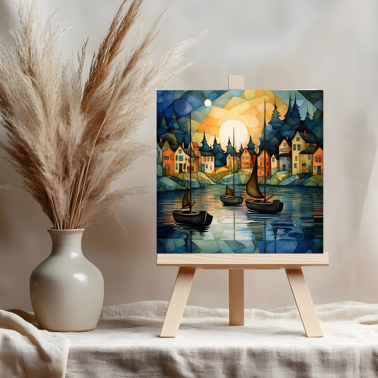 Waterfront Sailing Ceramic Tile Art, Charming Sailboat Design for Coastal Wall Art, Nautical Home Decor