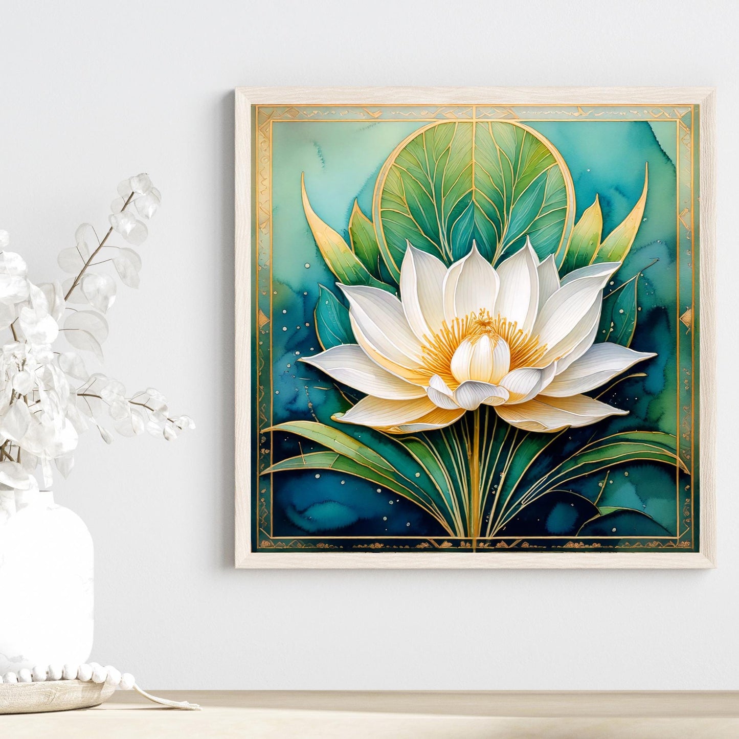 White Lotus Flower Ceramic Tile Art, Elegant Flower Wall Decor for Yoga & Meditation, Spiritual Mindfulness Gift