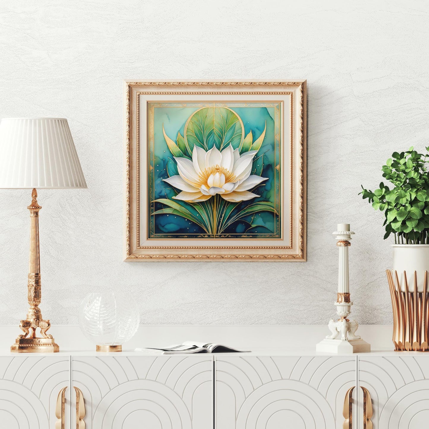 White Lotus Flower Ceramic Tile Art, Elegant Flower Wall Decor for Yoga & Meditation, Spiritual Mindfulness Gift