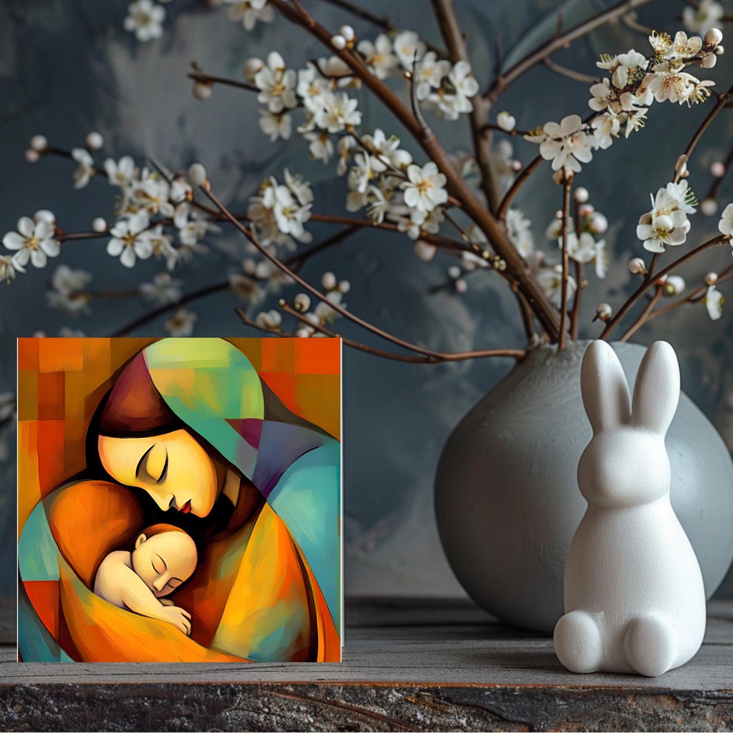 Madonna and Child Ceramic Tile Art, Picasso Style Modern Art Print, Spiritual Home Decor, Mother's Day Gift, Virgin Mary Art, Catholic Art