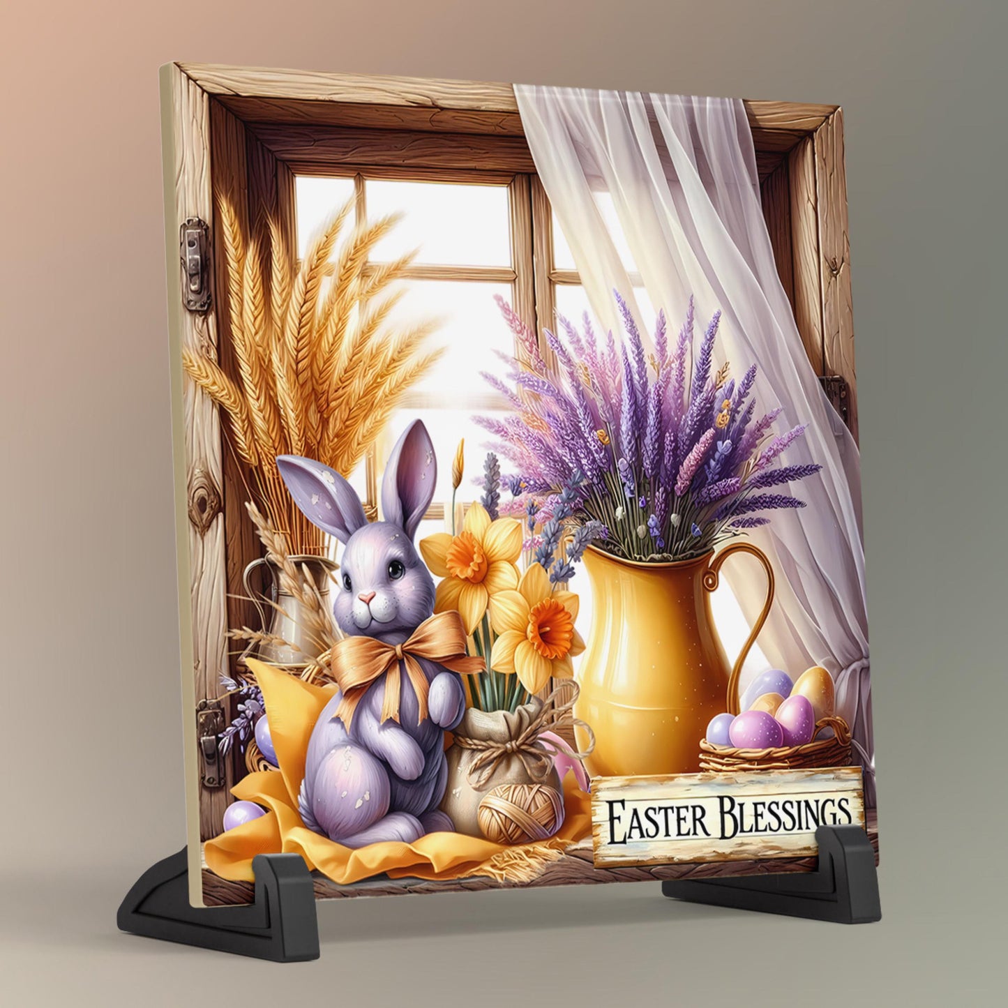 Easter Blessing Ceramic Tile | Rabbit Art | Ceramic Wall Tile | Spring Decor | Easter Bunny Art Sign | Trivet Spoon Rest Available