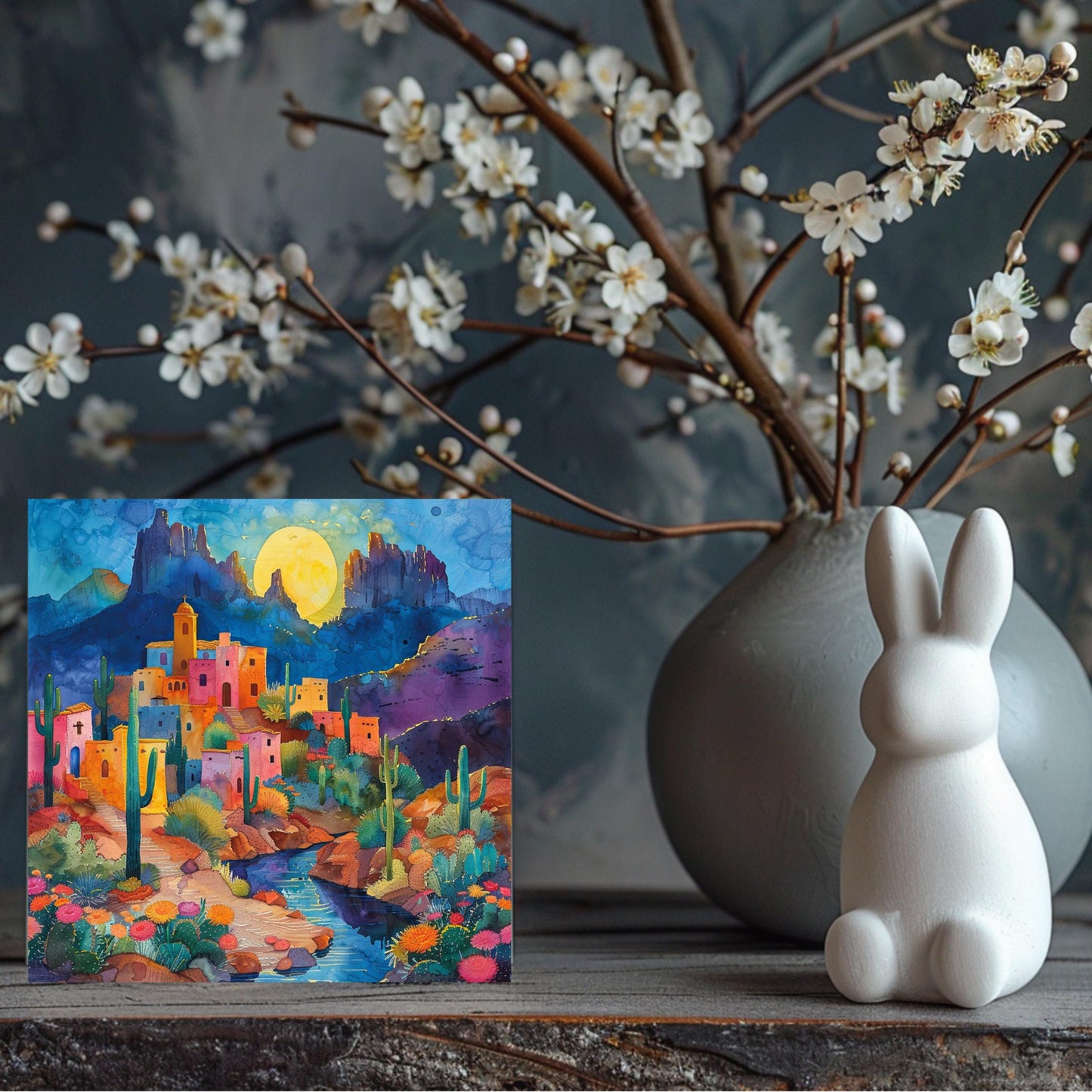 Desert Art Mountain View Ceramic Tile, Handmade Ceramic Wall Decor for Unique Home Accent, Perfect Nature Inspired Gift