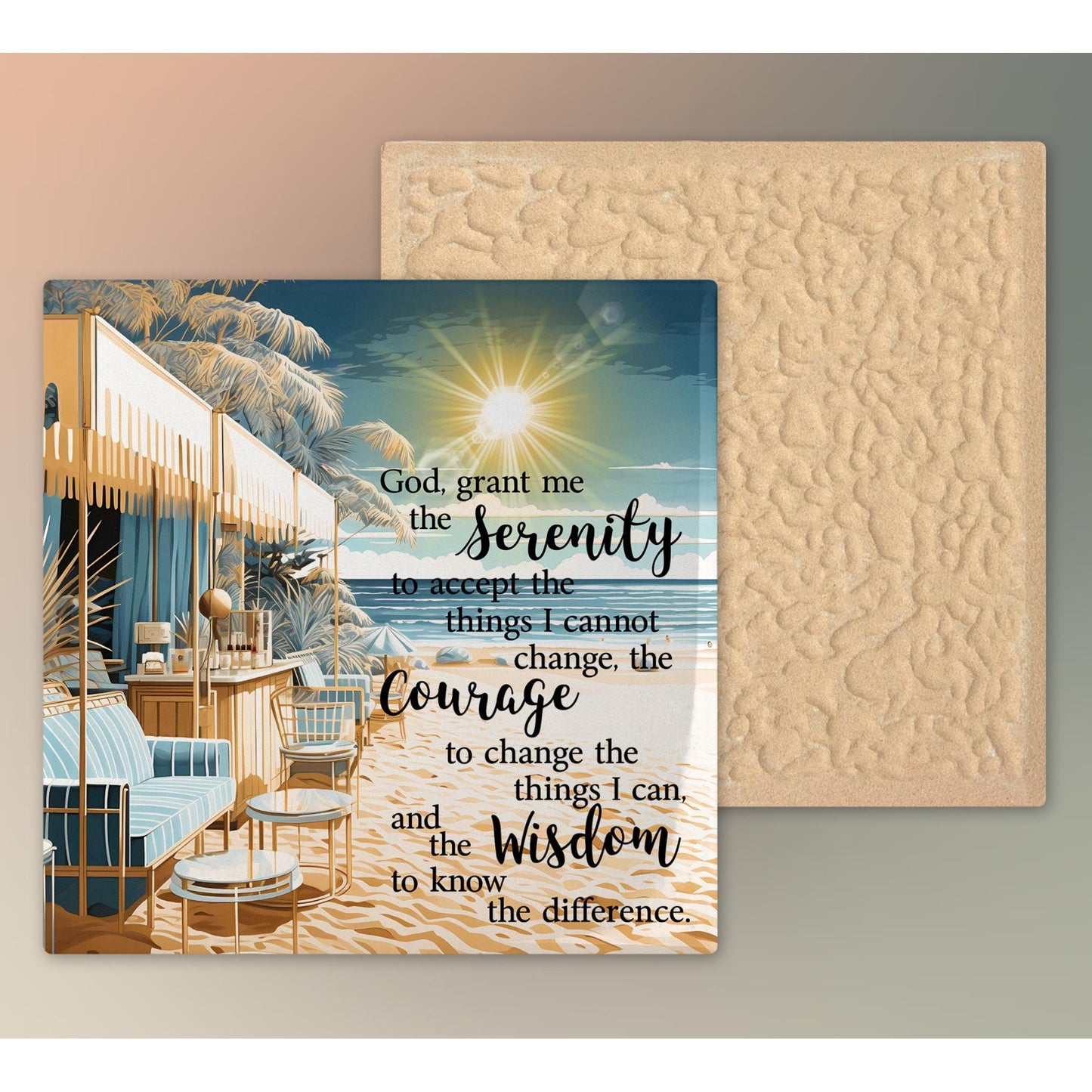 Serenity Prayer Ceramic Tile, Beautiful Coastal Art Print with Uplifting Quote, Perfect Gift for Encouragement and Home Decor - 3 Styles