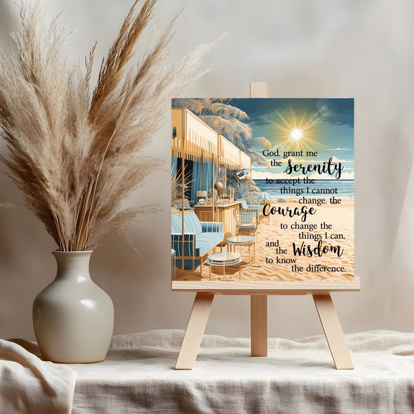 Serenity Prayer Ceramic Tile, Beautiful Coastal Art Print with Uplifting Quote, Perfect Gift for Encouragement and Home Decor - 3 Styles