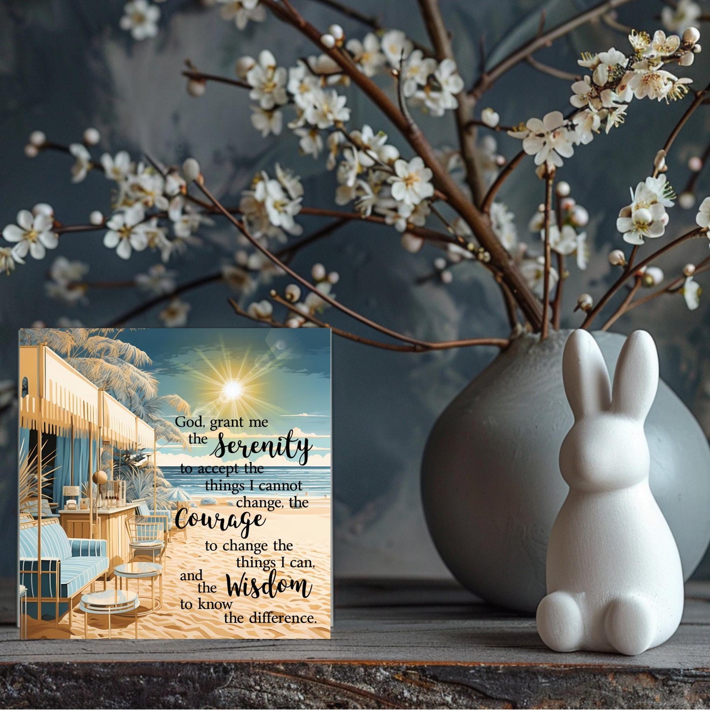 Serenity Prayer Ceramic Tile, Beautiful Coastal Art Print with Uplifting Quote, Perfect Gift for Encouragement and Home Decor - 3 Styles