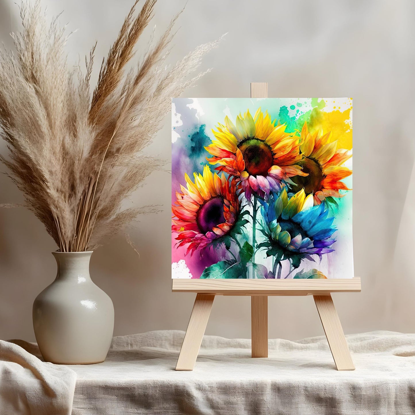 Watercolor Sunflower Ceramic Tile | Abstract Flowers Art | Boho Home Decor | Trendy Kitchen Art