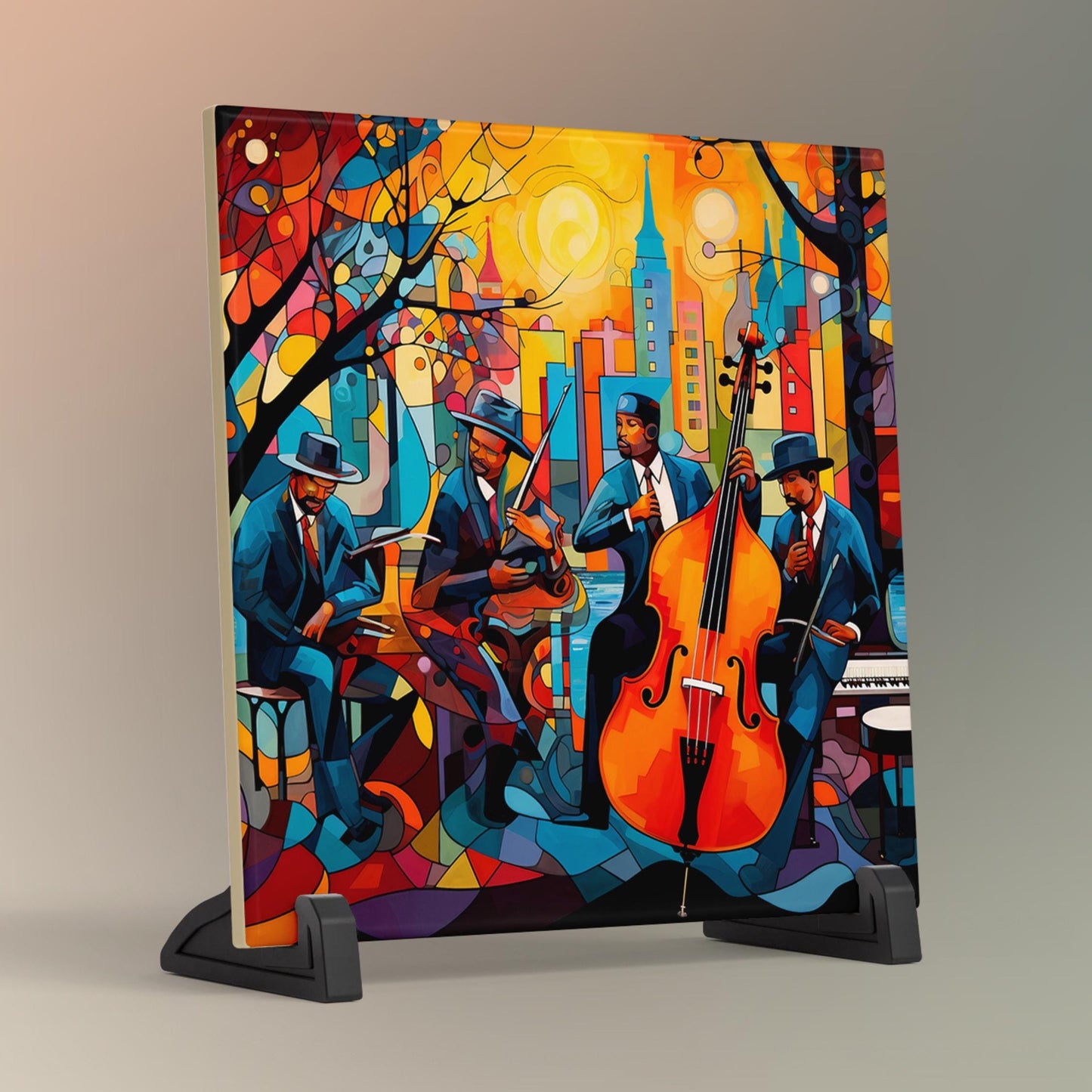 Abstract Jazz Band Ceramic Tile, Musician Prints, African Wall Art Prints, Abstract Modern Wall Art Prints, Jazz Prints, Abstract Jazz Band