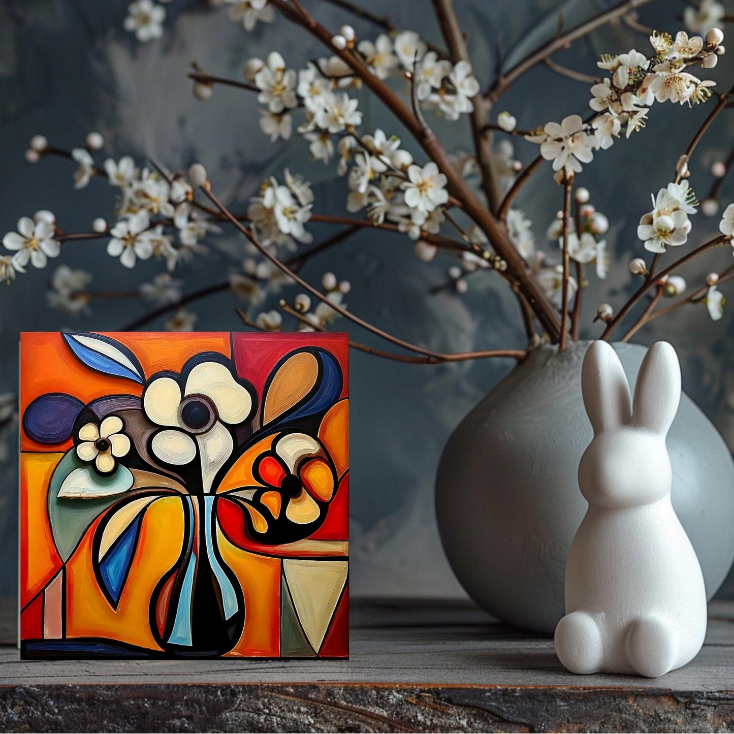 Ceramic Tile Art- Cubism Art - Vibrant Abstract Wall Decor - Home Decor Accent Piece - Ideal Gift for Housewarming or Art Lover