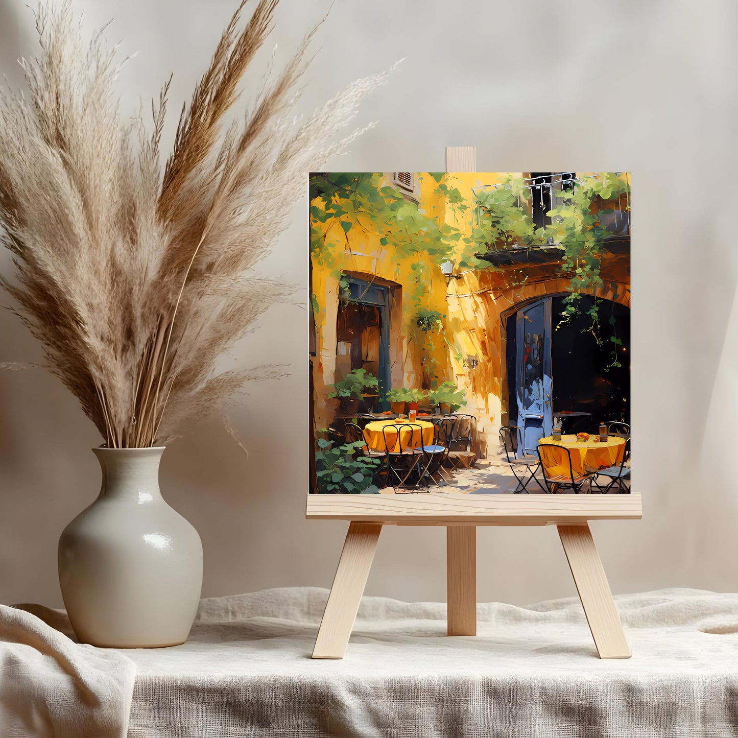 Rustic Cafe Ceramic Tile, Beautiful Quaint Mediterranean Art for Home Decoration, Unique Gift for Housewarming