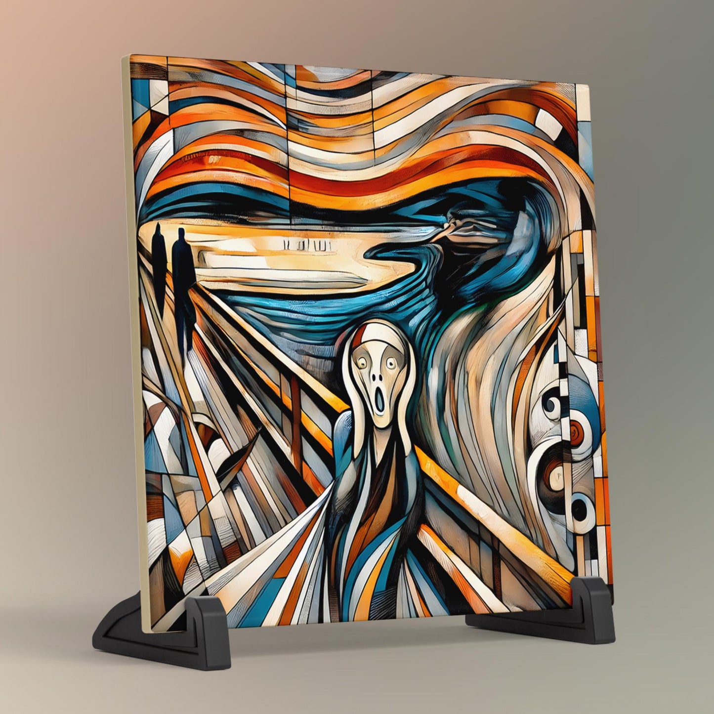 The Scream Painting Ceramic Art Tile | Cubism Artwork Inspired by Edvard Munch Painting | Artistic Home Decor | Art Lovers Gift