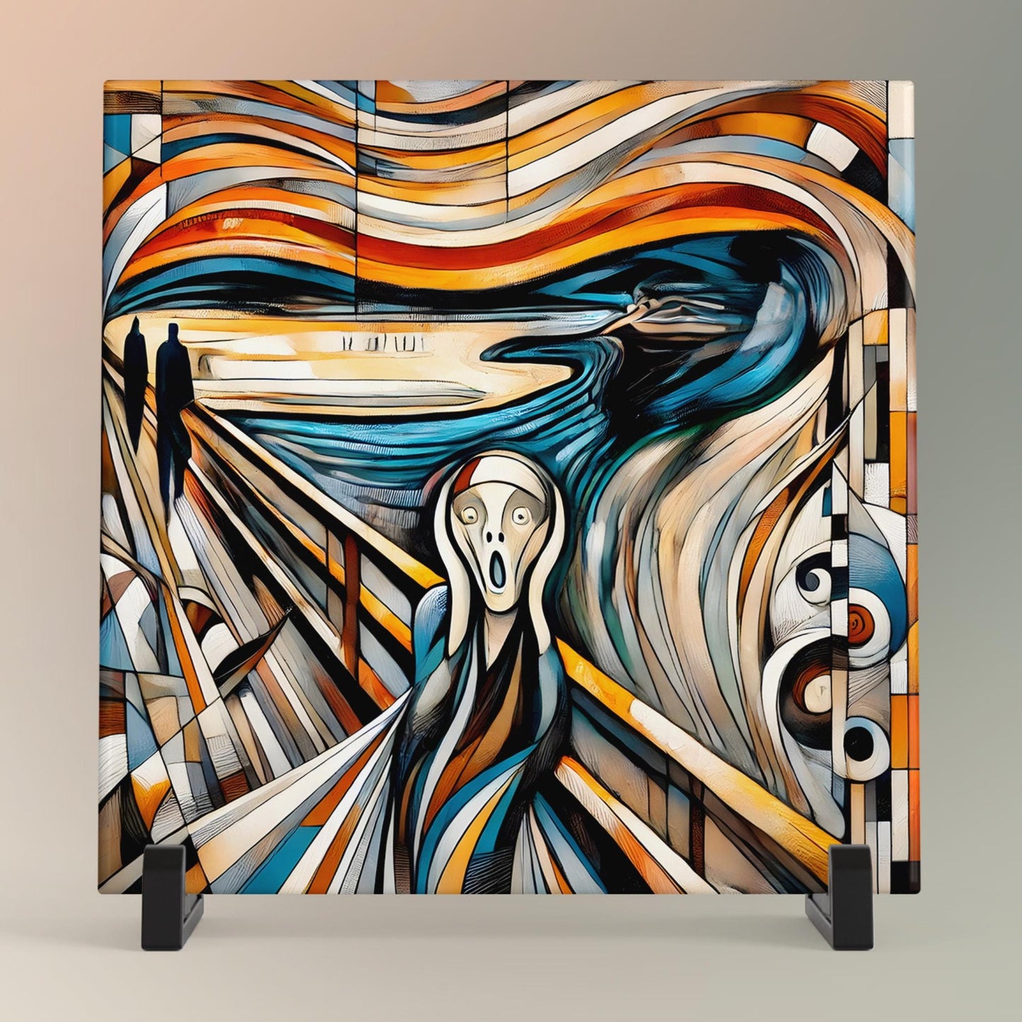 The Scream Painting Ceramic Art Tile | Cubism Artwork Inspired by Edvard Munch Painting | Artistic Home Decor | Art Lovers Gift