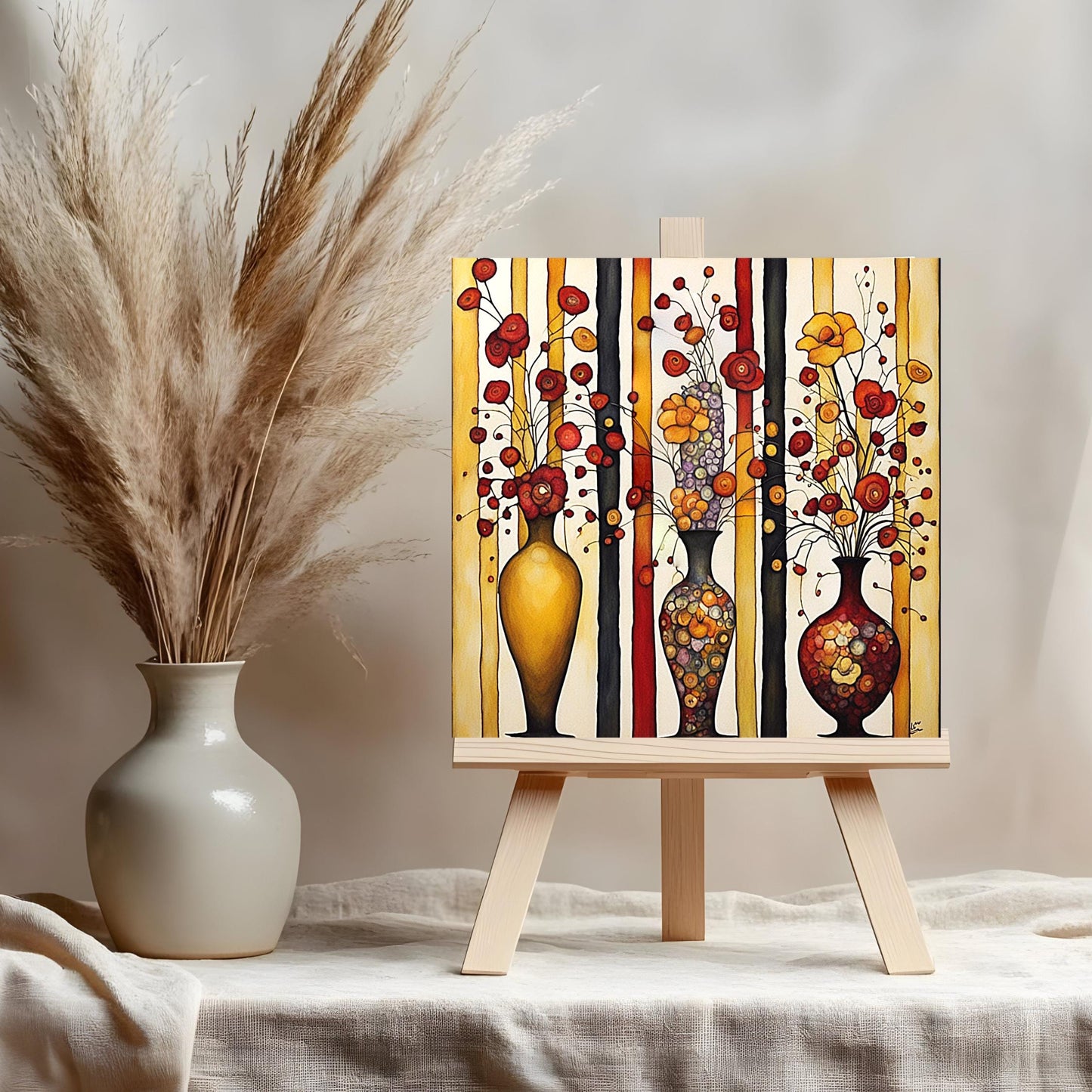 Klimt Inspired Ceramic Art Tile - Flower Art - Vibrant Floral Wall Decor, Home Decor Accent Piece - Ideal Gift for Housewarming or Art Lover