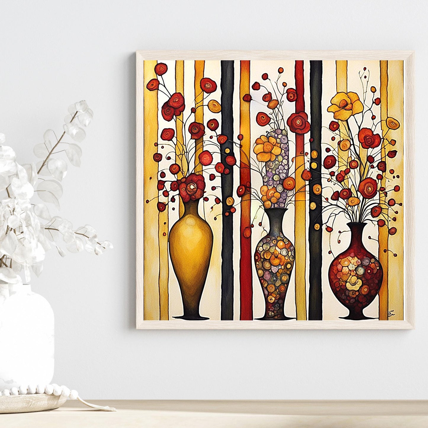 Klimt Inspired Ceramic Art Tile - Flower Art - Vibrant Floral Wall Decor, Home Decor Accent Piece - Ideal Gift for Housewarming or Art Lover