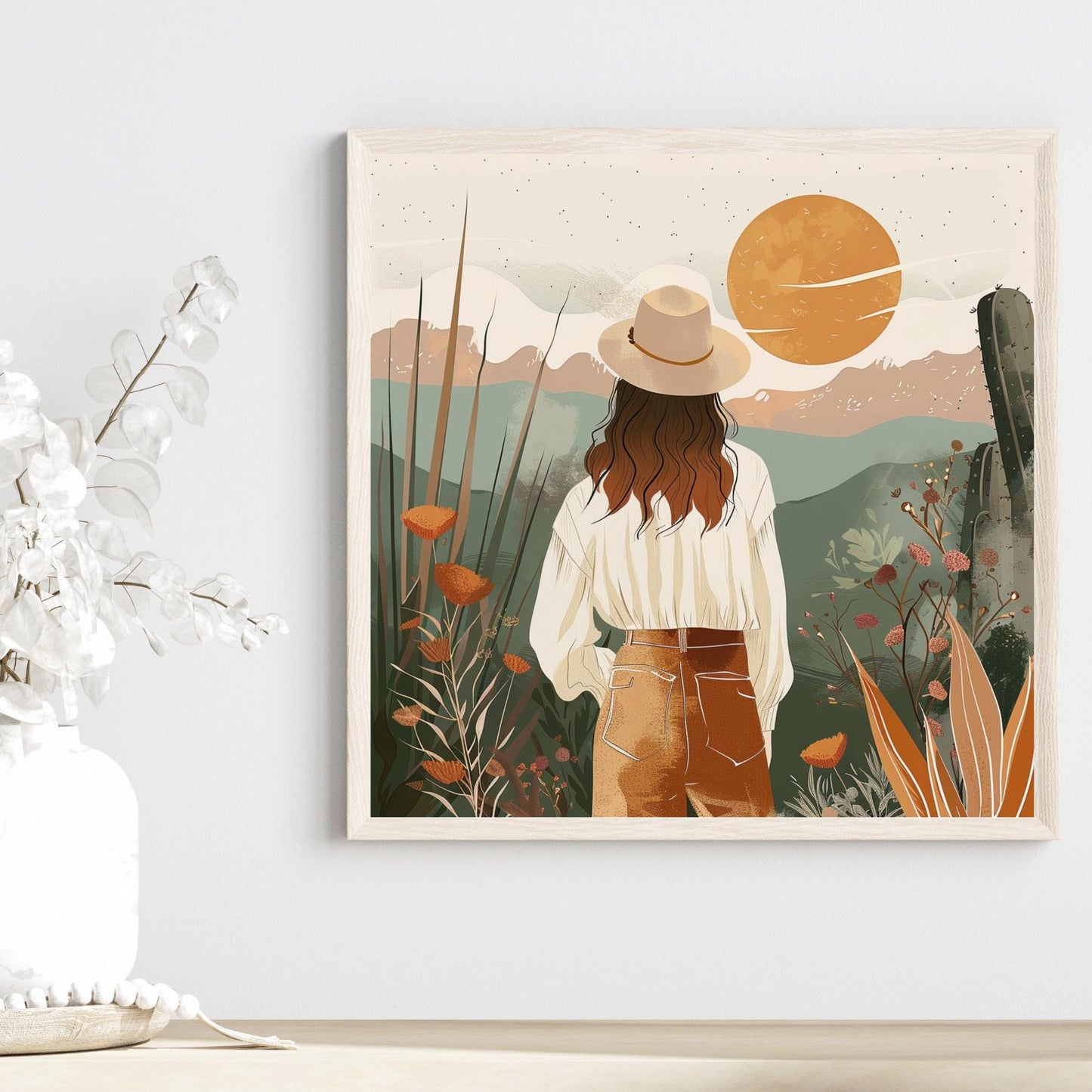 Boho Desert Art Ceramic Tile, Minimalist Handmade Ceramic Wall Decor for Unique Home Accent, Perfect Nature Inspired Gift