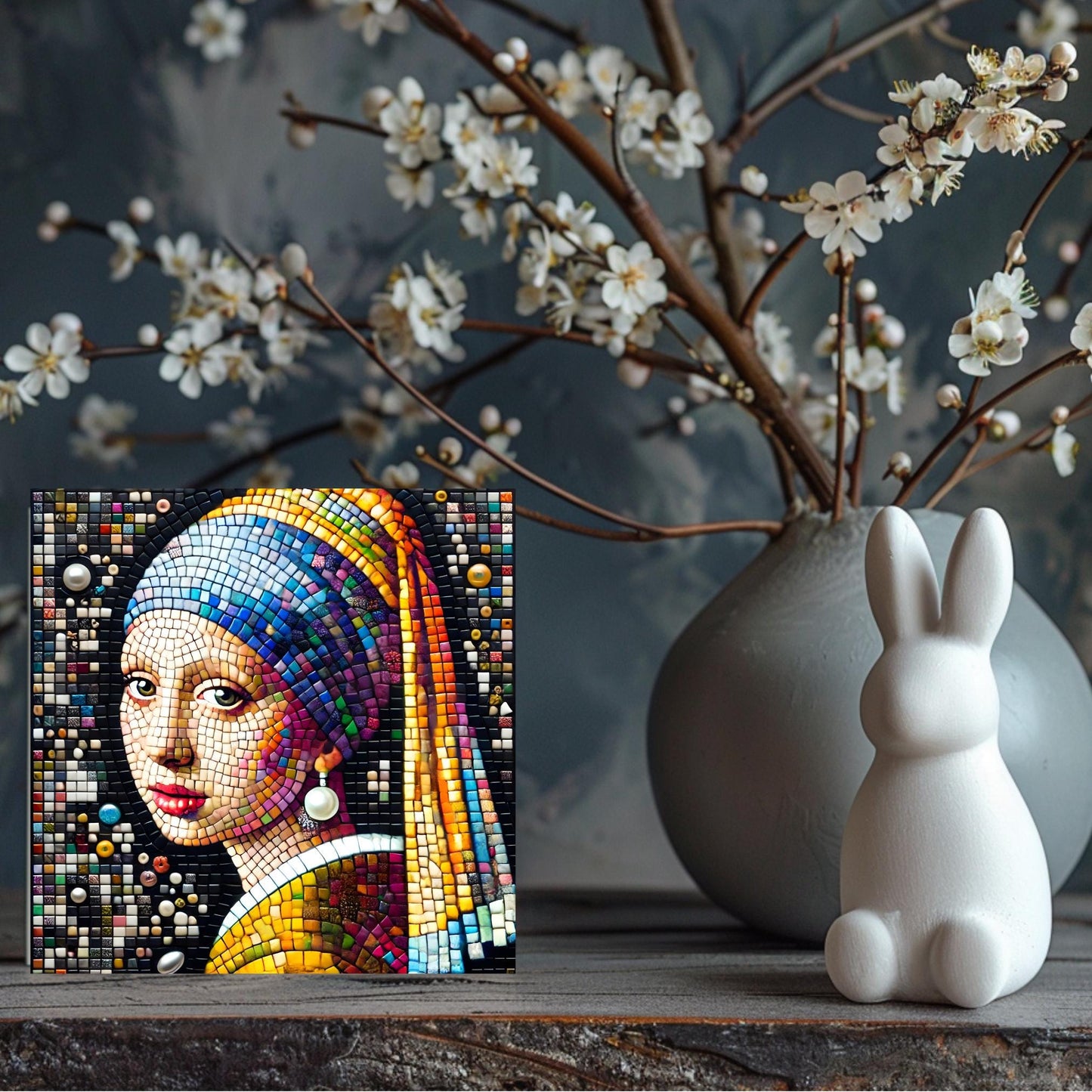 Girl with a Pearl Earring by Vermeer Tile Art, Elegant Mosaic Effect Ceramic Wall Decor, Timeless Gift for Art Lovers & Collectors