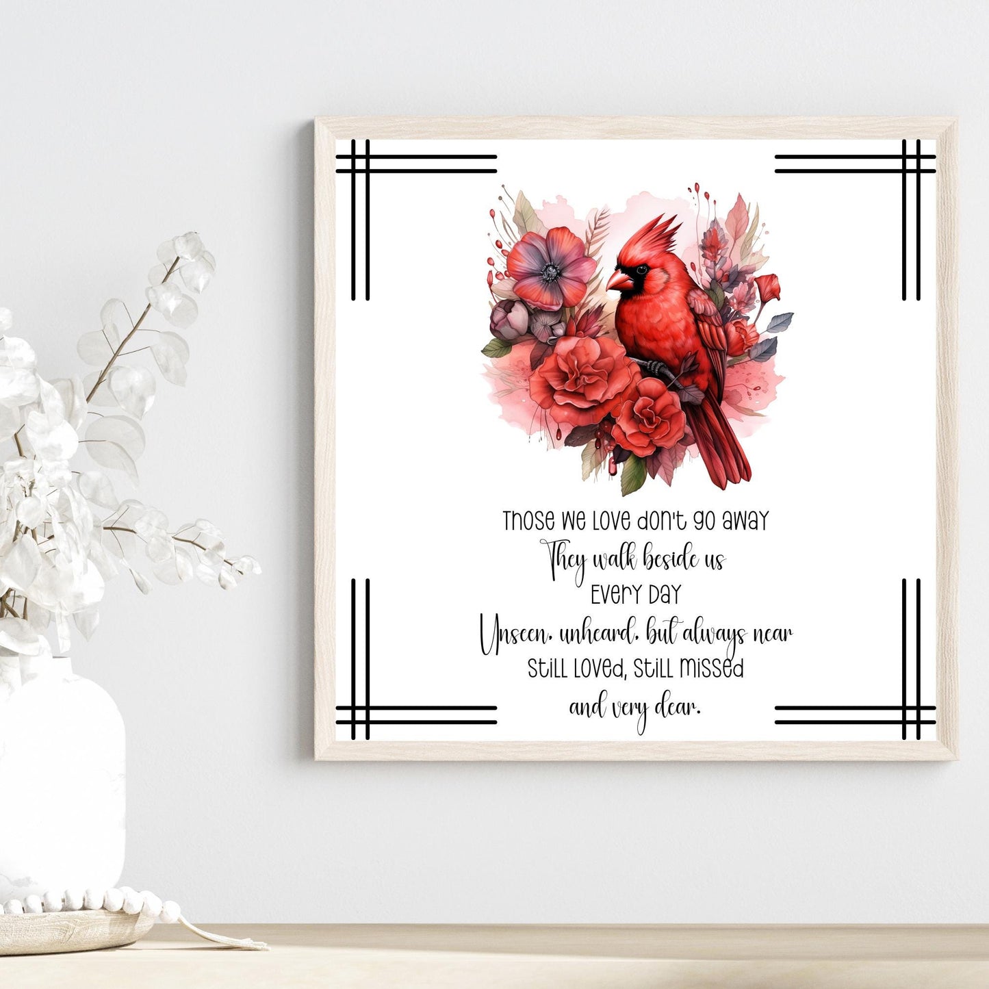 Red Cardinal Memorial Ceramic Tile, Elegant Wall Quote Art for Remembrance, Heartfelt In Loving Memory Gift