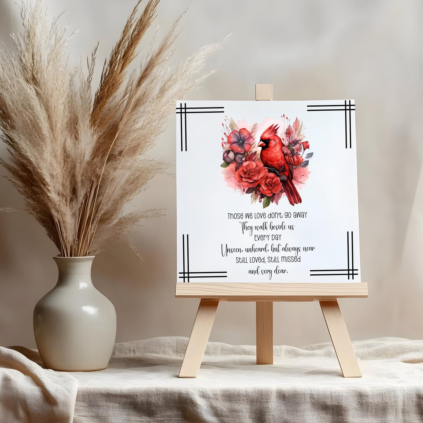 Red Cardinal Memorial Ceramic Tile, Elegant Wall Quote Art for Remembrance, Heartfelt In Loving Memory Gift