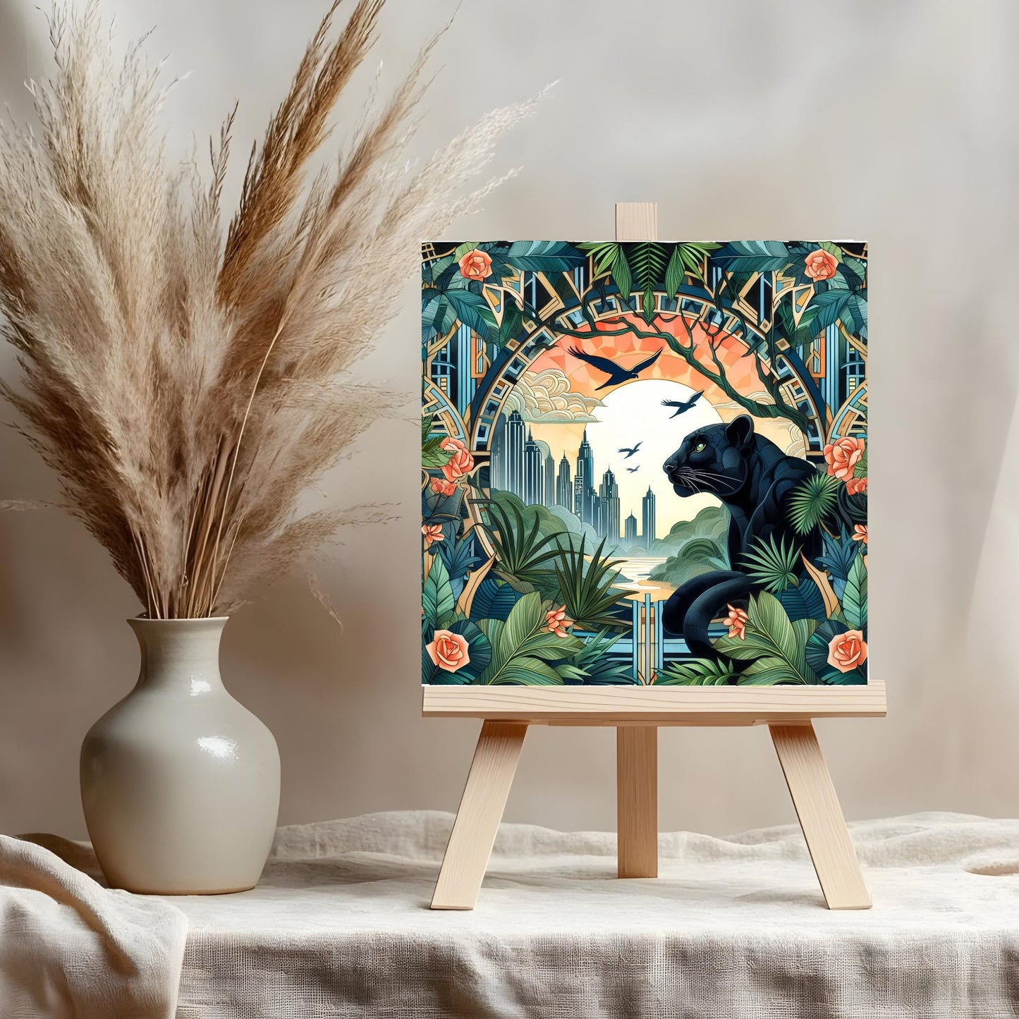 Art Nouveau Panther Ceramic Art Tile, Decorative Tile Inspired by William Morris, Unique Home Decor