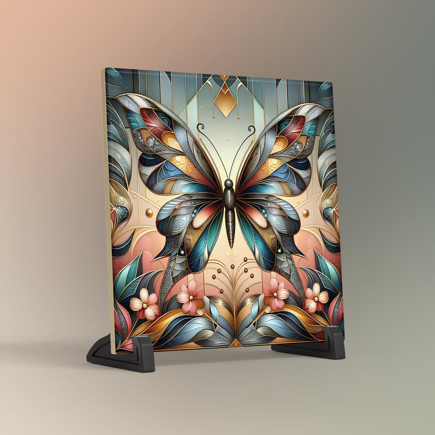 Art Nouveau Butterfly Ceramic Tile, Decorative Art Tile, Beautiful Art Deco Artwork, Unique Home Decor, Gallery Wall Art