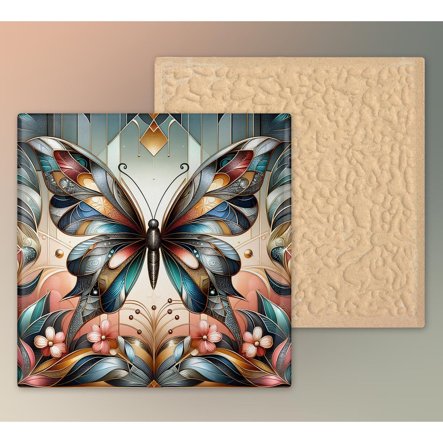 Art Nouveau Butterfly Ceramic Tile, Decorative Art Tile, Beautiful Art Deco Artwork, Unique Home Decor, Gallery Wall Art
