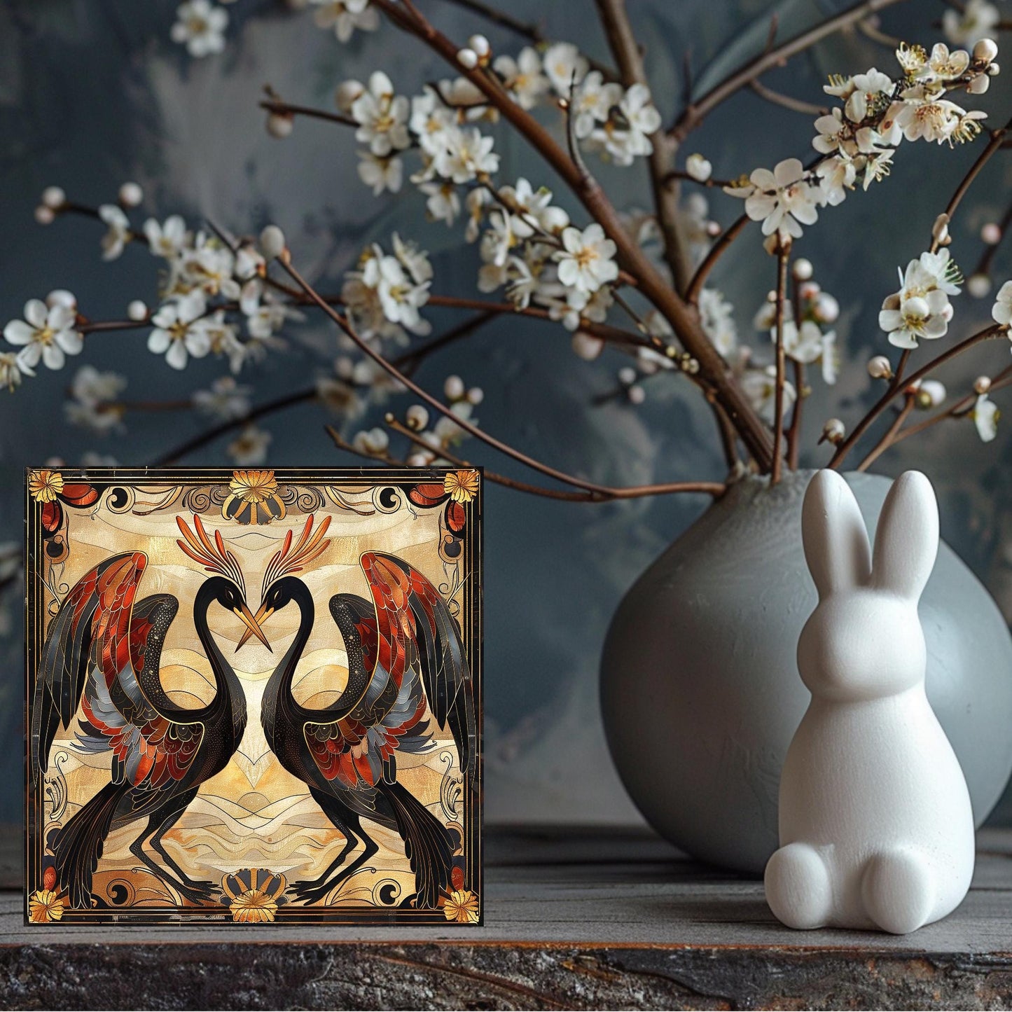 Art Nouveau Birds Ceramic Tile, Vibrant Art Deco Style Decor, Home Decor, Ideal for Wall Art or Gift for Bird Lovers