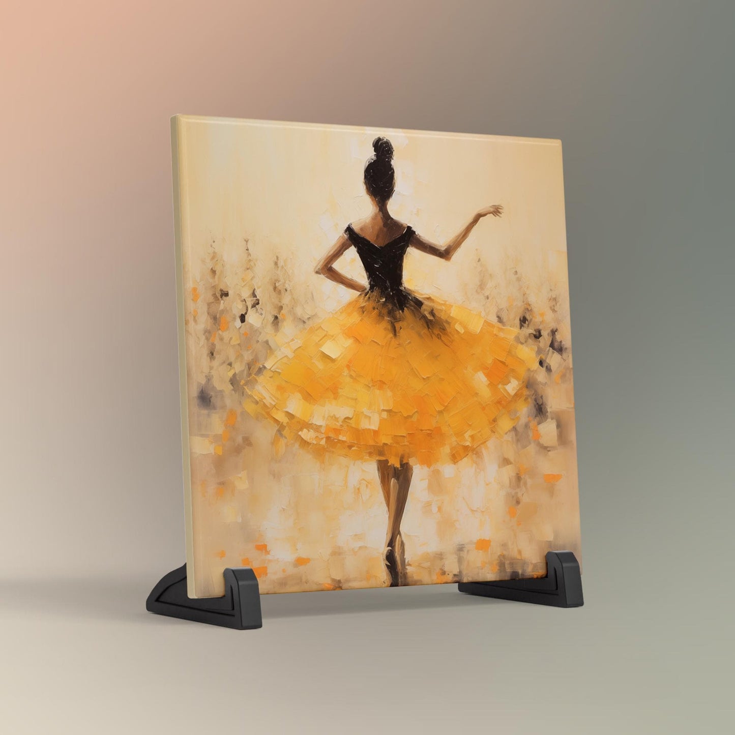 Ballerina Dancing Art Tile, Elegant Abstract Painting, Coquette Ballet Wall Art, Feminine Decor, Retro Spring Aesthetic, Art on Ceramic Tile