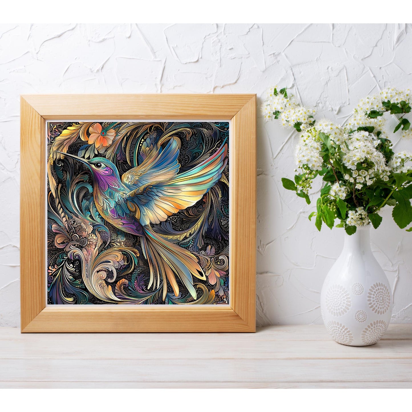 Hummingbird Art Ceramic Tile, Art Nouveau Style, Unique Nature Lovers Decor for Artisan Wall Art, Perfect for Bird Enthusiasts, Art Deco
