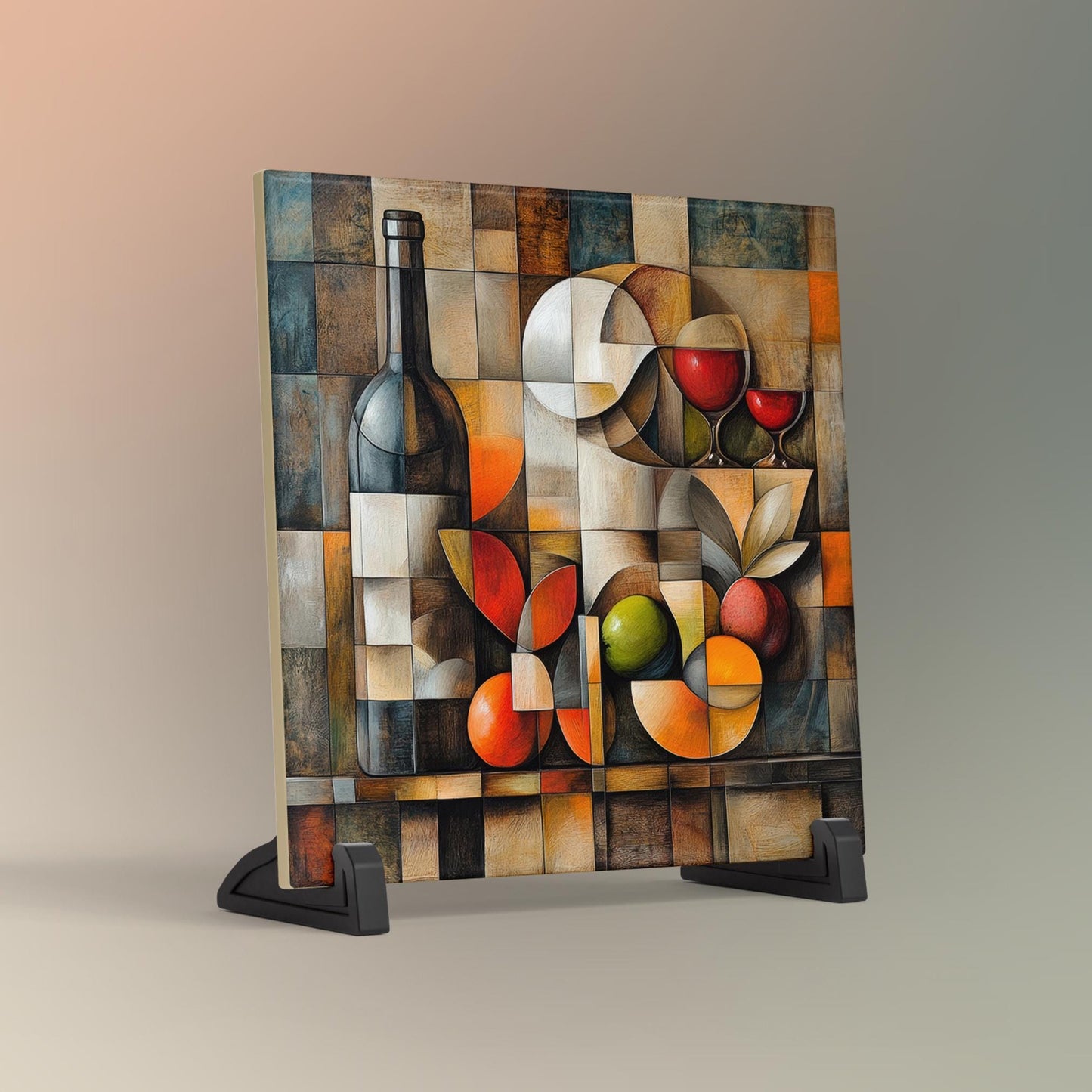 Abstract Wine Bottle & Glass Ceramic Tile Art | Unique Decorative Tile for Home Bar | Stylish Gift for Wine Lovers | Kitchen Decor